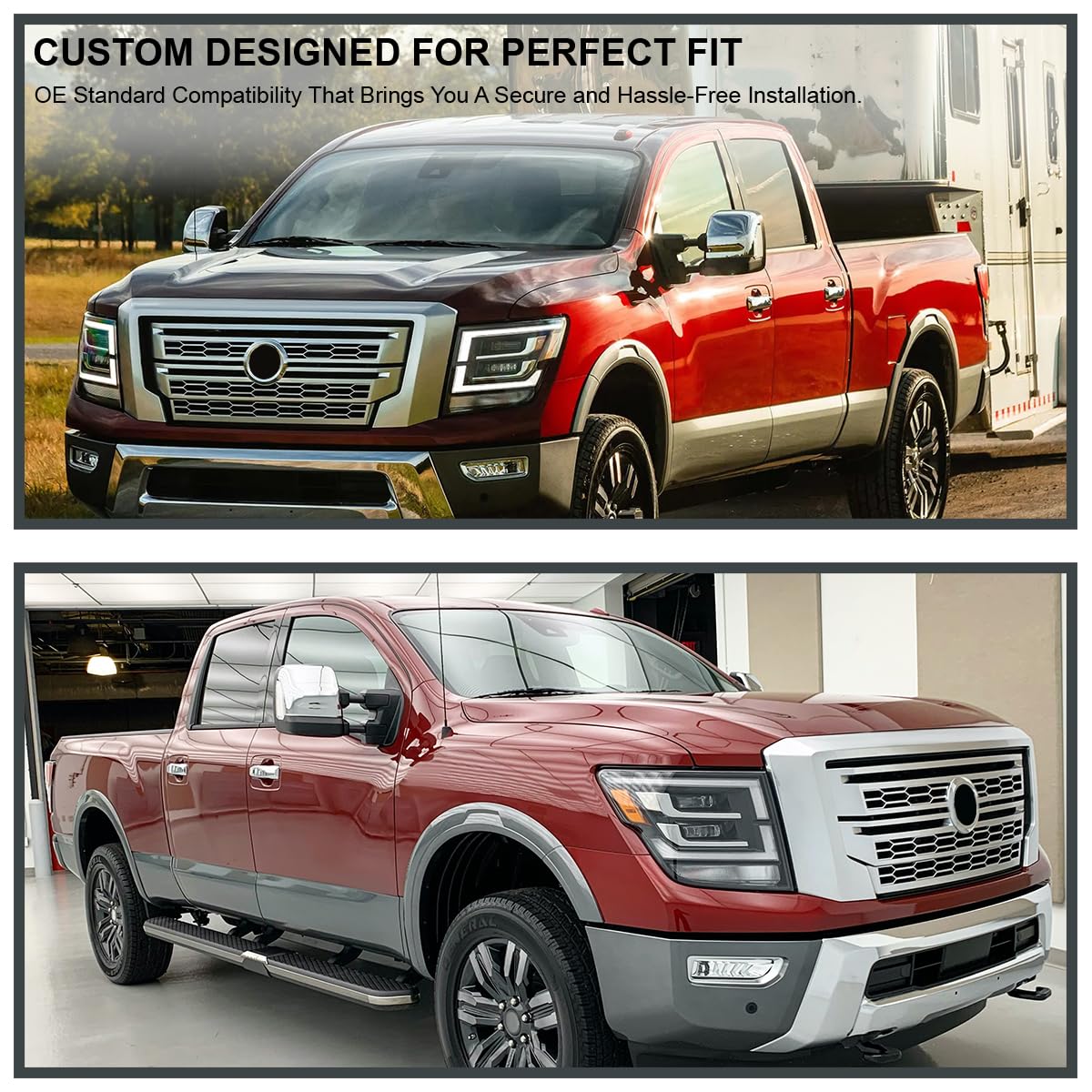 Spec-D Tuning Power Chrome Heated Towing Mirrors w/LED Signal, Blind Spot Sensor Compatible with 2016-2022 Nissan Titan, Left + Right Pair