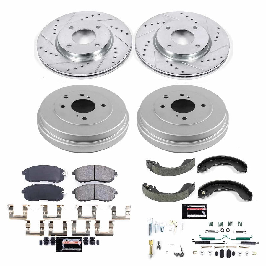 Power Stop K15252DK Z23 Carbon Fiber Brake Pads Front and Rear with Drilled & Slotted Brake Drums Kit