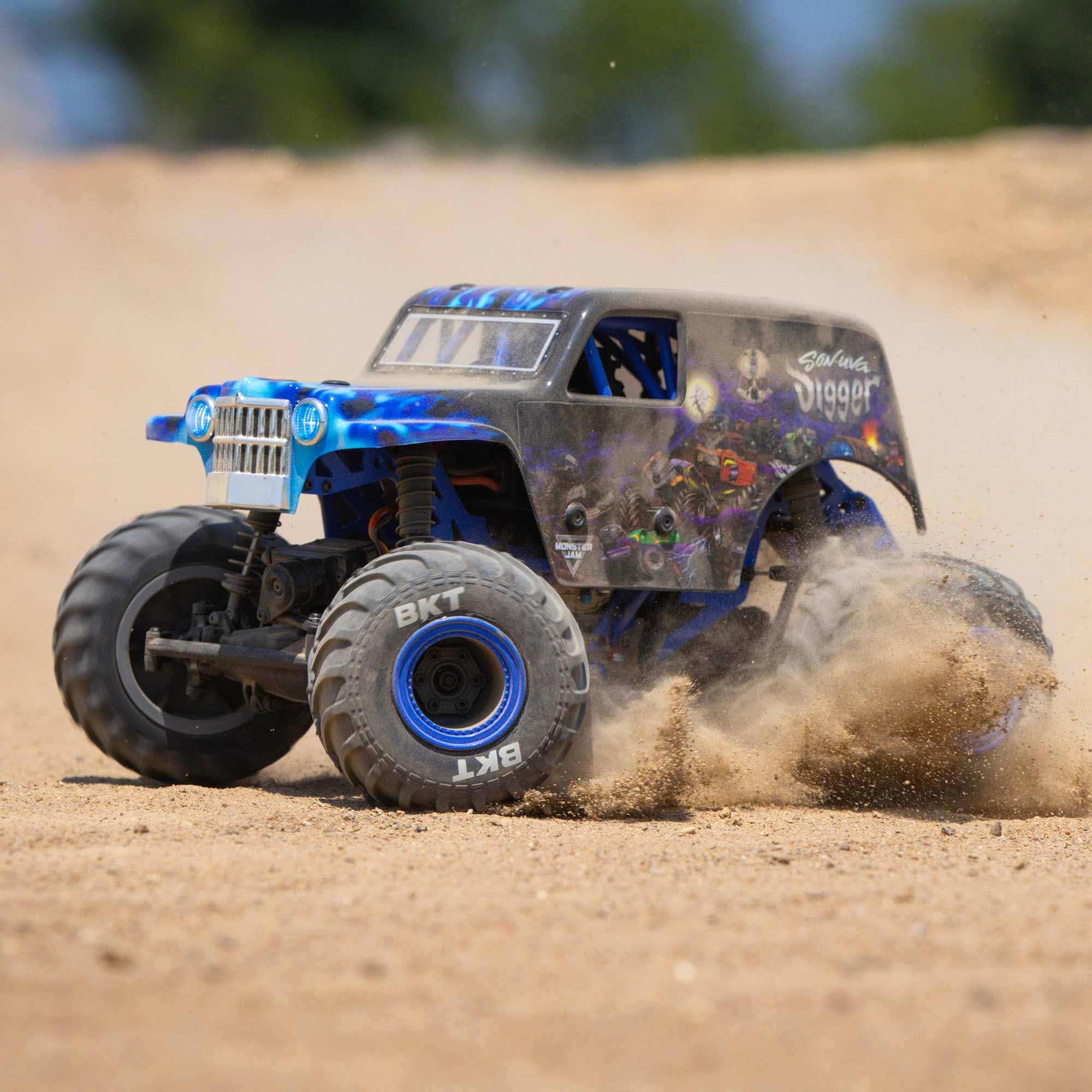 Losi 1/18 Mini Son Uva Digger LMT 2S 4X4 RTR Brushed Monster Truck Battery & Charger Included Blue LOS01026T2