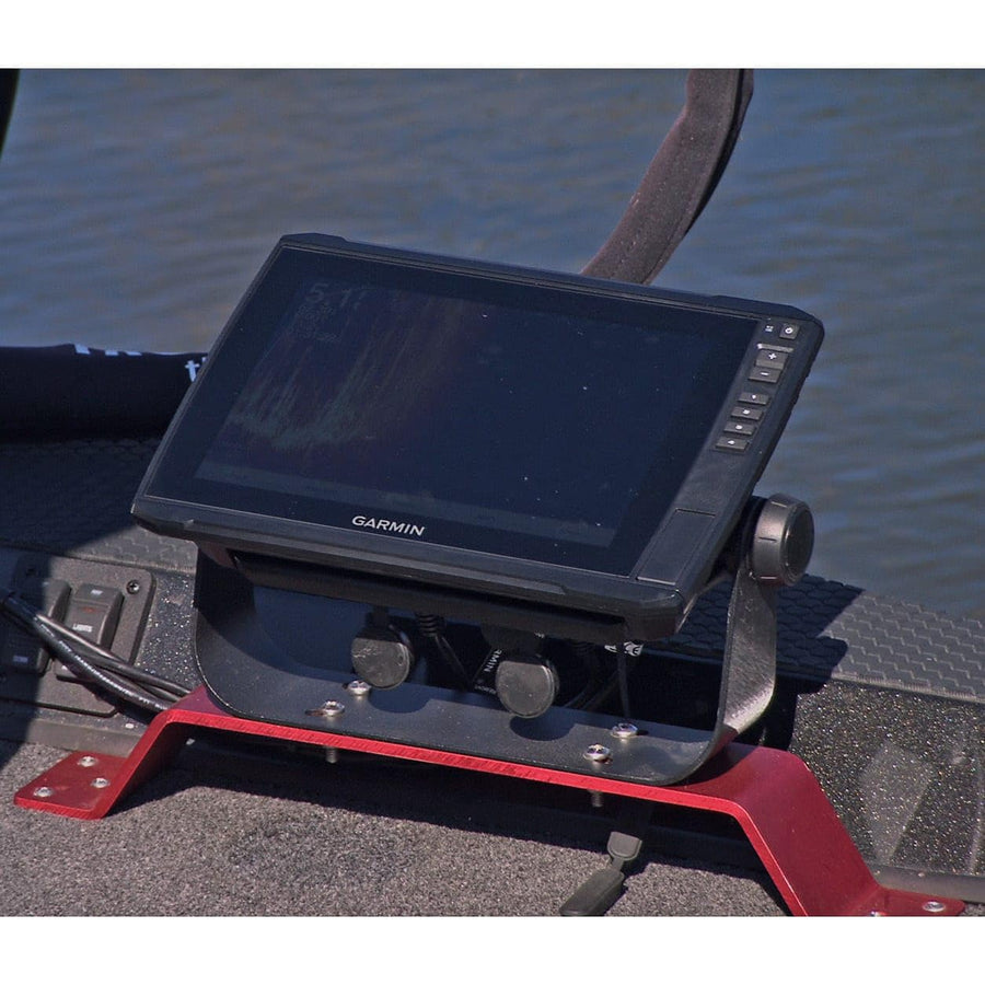 Kong Wave Tamer T-H Marine Bow Mount Sonar Bracket - Heavy Gauge Aluminum, Universal Fishfinder Electronics Mount, Over Trolling Motor Pedal Bracket, Durable Anodized Finish, Red, 18.5"
