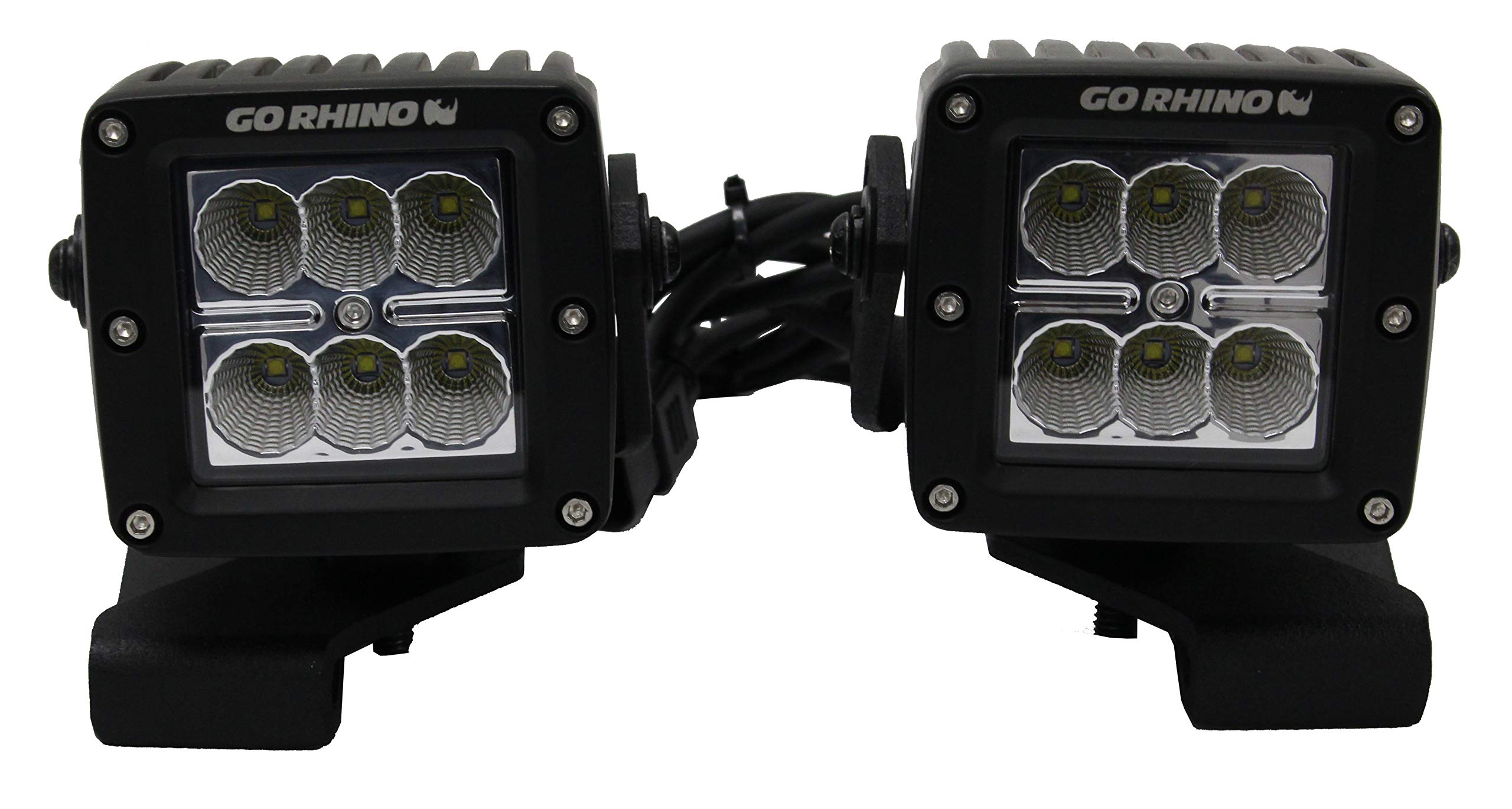 Go Rhino Center Hood Light Mounts - 3" x 3" Single Cube Lights | Mild Steel, Textured Black | 732230T | Fits 2018-2024 Jeep Wrangler JL/JLU; 20-24 Jeep Gladiator JT