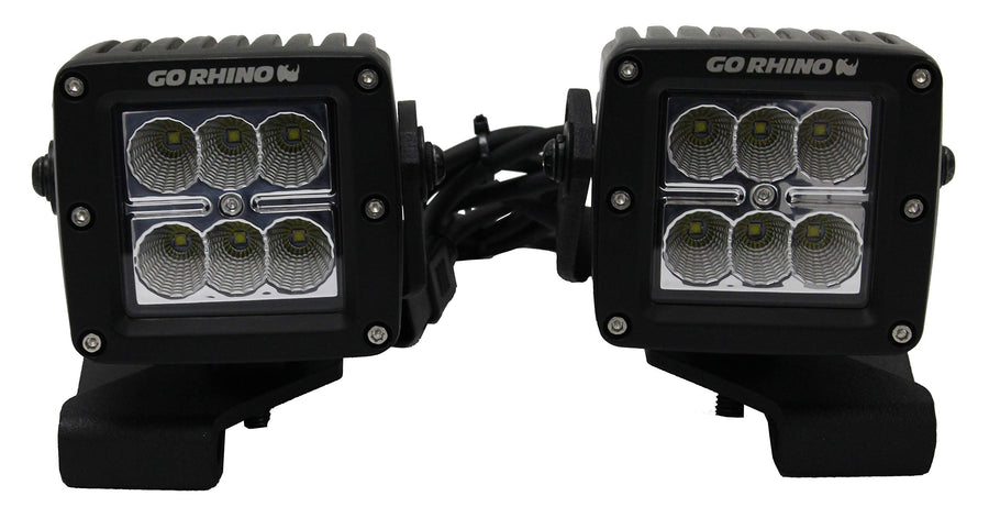 Go Rhino Center Hood Light Mounts - 3" x 3" Single Cube Lights | Mild Steel, Textured Black | 732230T | Fits 2018-2024 Jeep Wrangler JL/JLU; 20-24 Jeep Gladiator JT