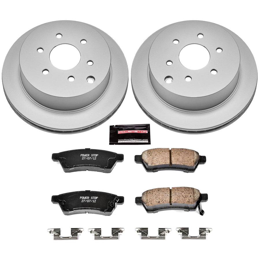 Power Stop Coated Brake Rotor CRK4621 & Ceramic Brake Pads- rear For Nissan Frontier 2005-2022, Nissan Xterra 2005-2015, Suzuki Equator 2009-2012 [Model Specific]