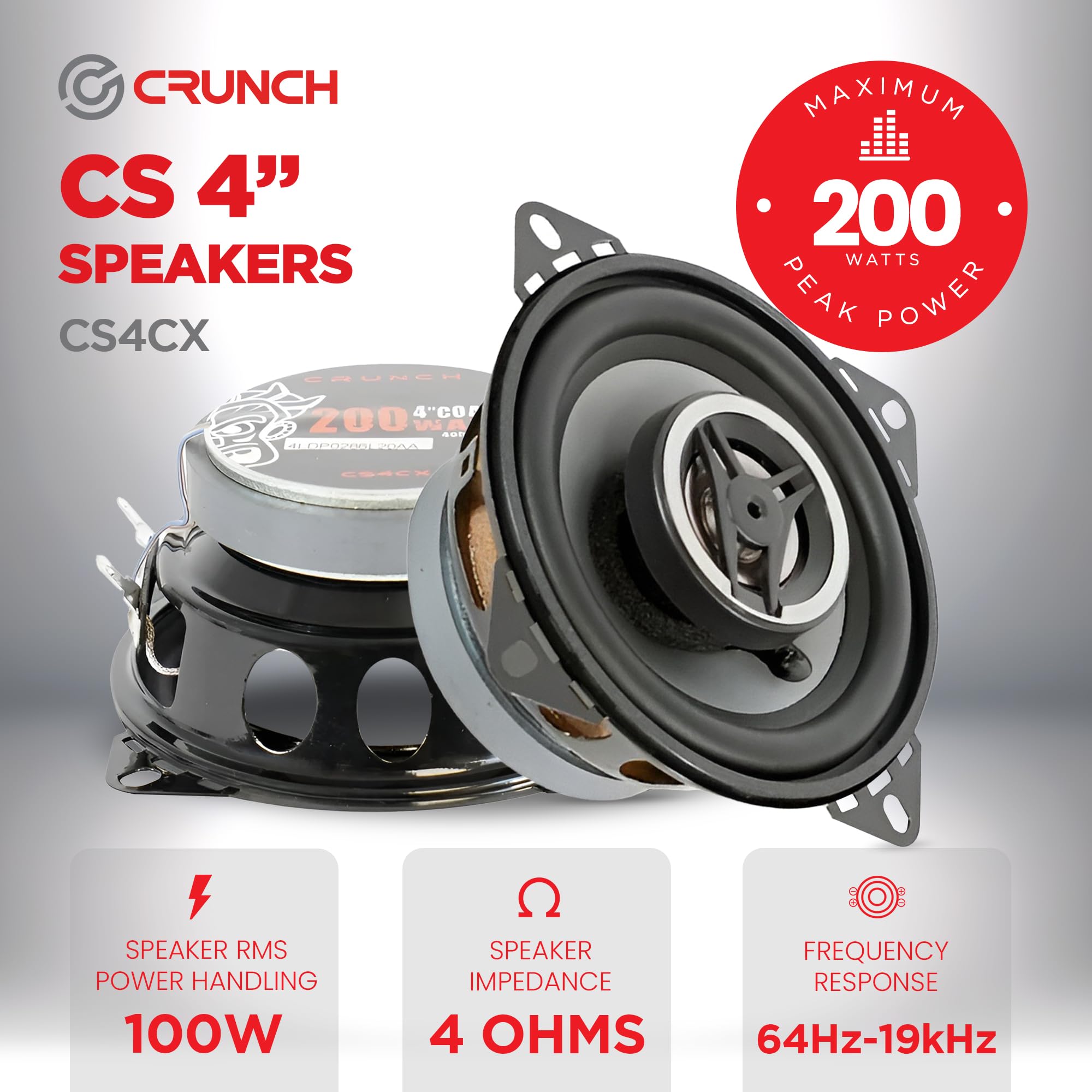 4-Inch Crunch CS4CX Full-Range Coaxial Car Speakers, Black