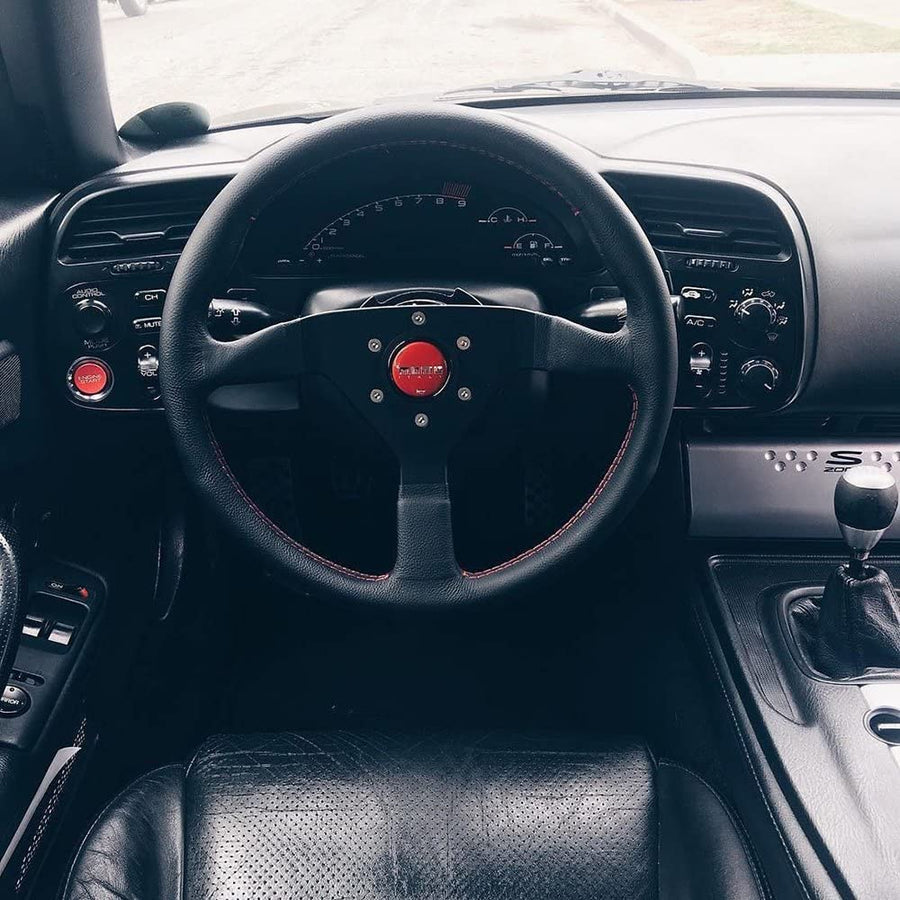 MOMO Motorsport Alcantara Montecarlo Steering Wheel Black Alcantara Grip Brushed Anodized Spoke BK Stitch Black Horn Button 350mm