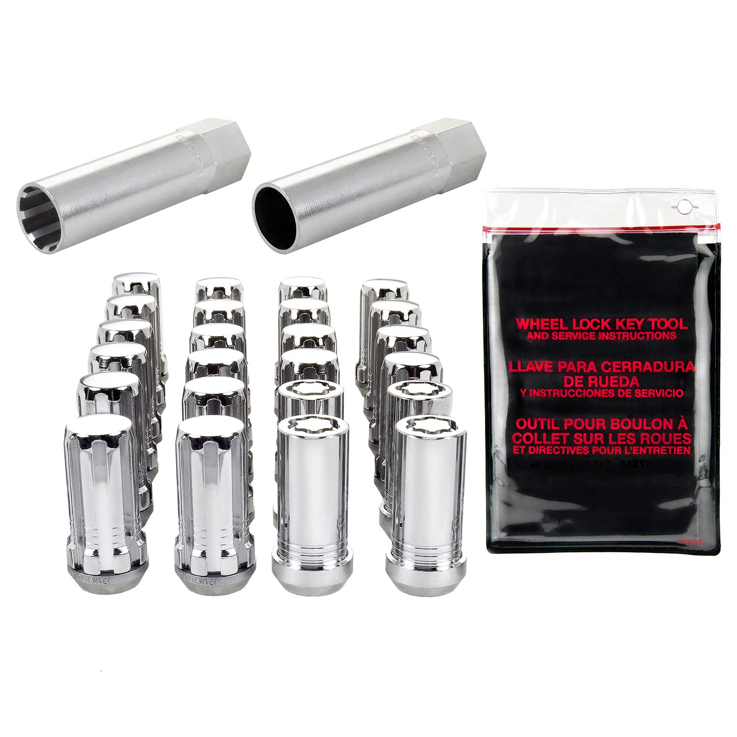Chrome SplineDrive Wheel Installation Kit McGard (M14 x 1.5 Thread Size) - for 6 Lug Wheels, 20 Lug Nuts / 4 Locks / 1 Key / 1 Install Tool