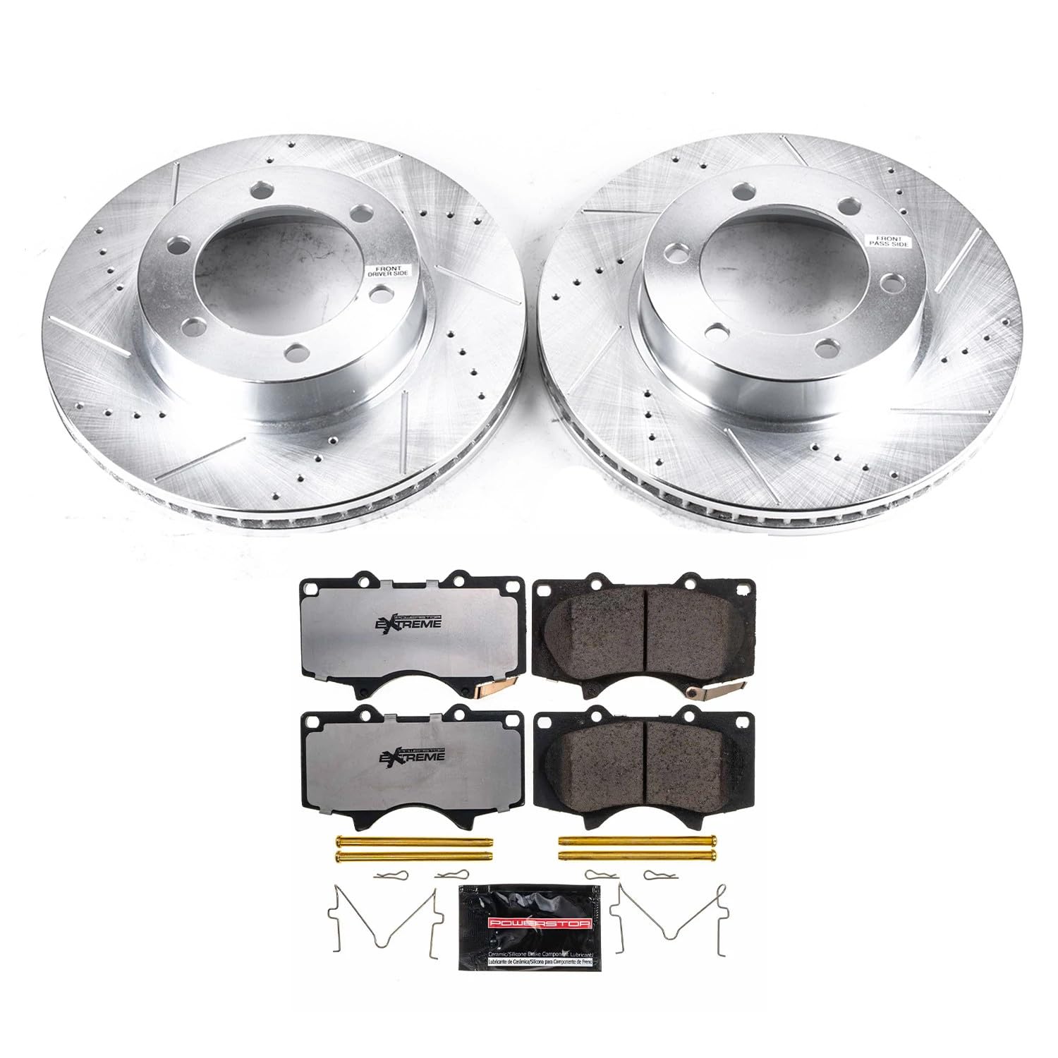 Power Stop Front Brake Kit For 2001 2002 2003 2004 2005 2006 2007 Toyota Sequoia - Carbon Fiber Ceramic Brake Pads & Truck & Tow Drilled and Slotted Rotors Replacement, K2324-36