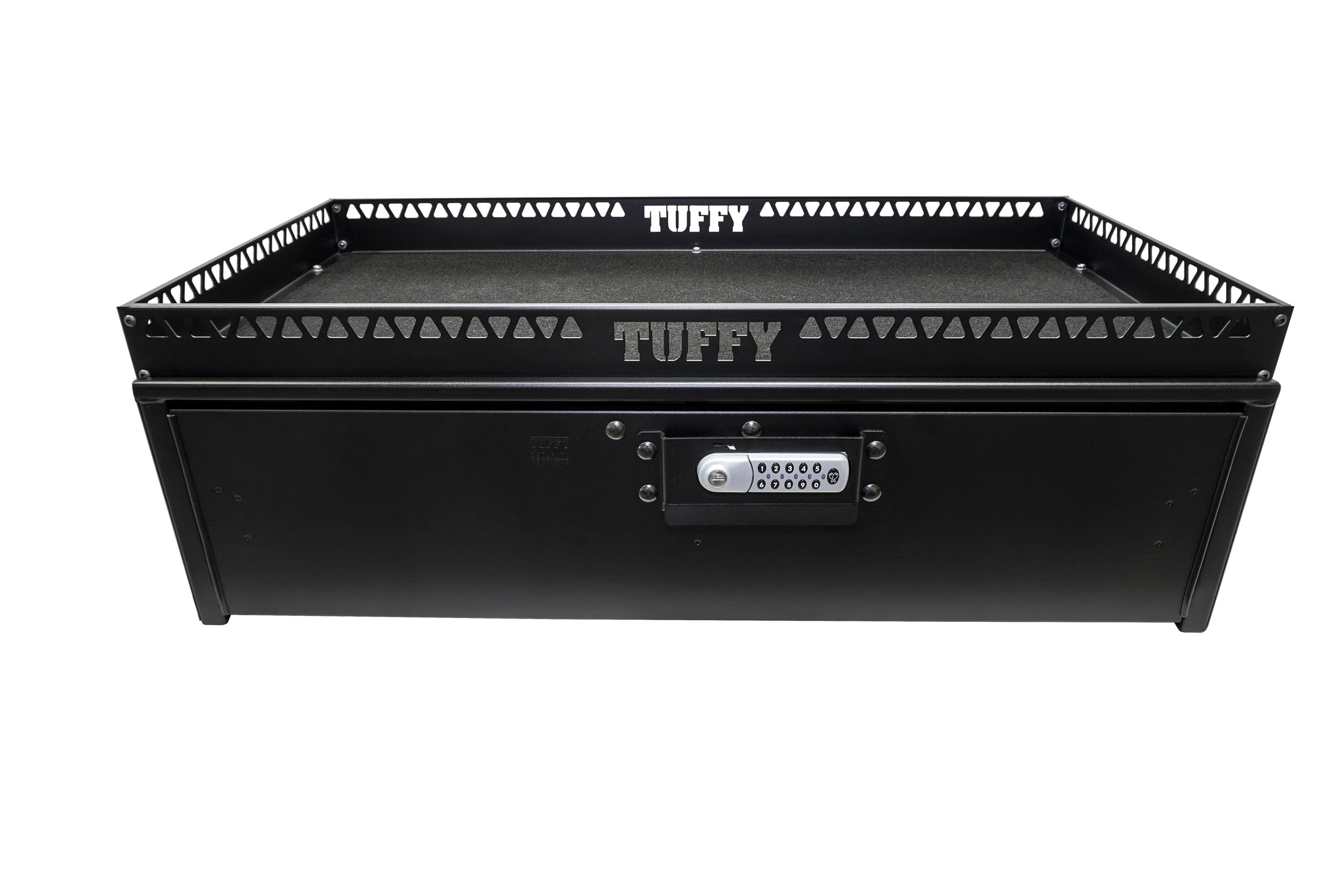 Security Drawer Tuffy with Shelf – Universal Fit for Mid-Sized SUVs | Heavy-Duty Locking Cargo Storage Box | Black Steel, 85 lb Capacity