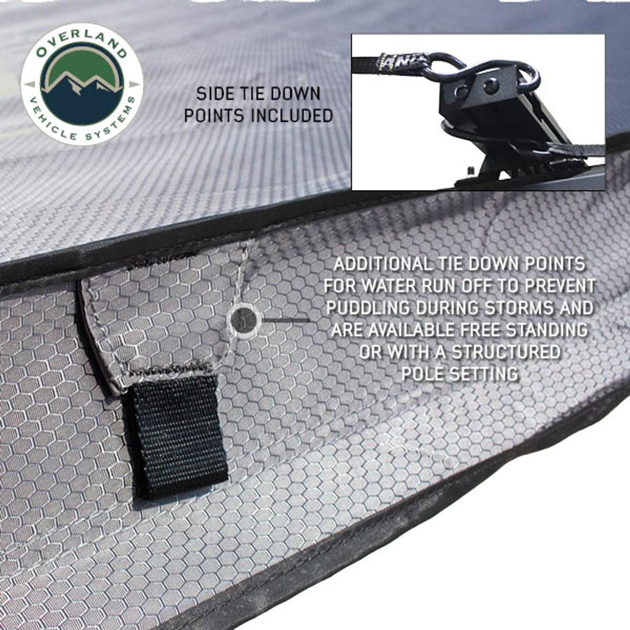 XD Nomadic 270 - Overland Vehicle Systems Awning W/Lights & Black Out, Grey Hex, Black Trim & Black Travel Cover, Passenger Side