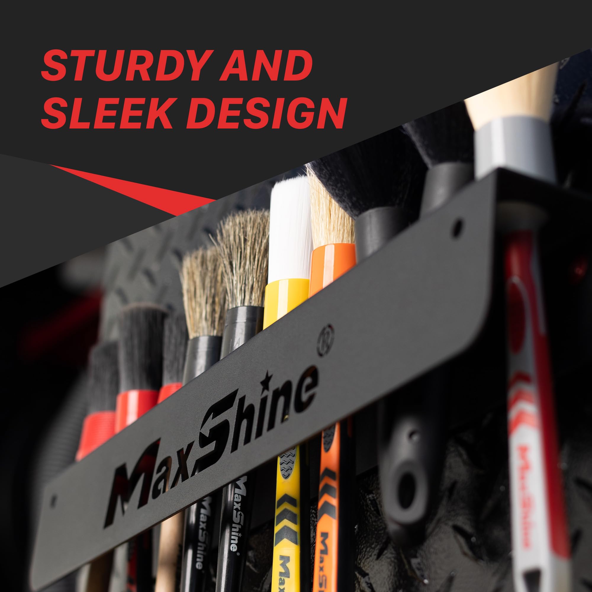 Maxshine Detailing Brush Holder Universal | Wall-Mount Organizer Holds Up to 10 Brushes | Rust-Resistant Iron Construction, Easy Installation for Garage, Car Care, Mobile & Home Use
