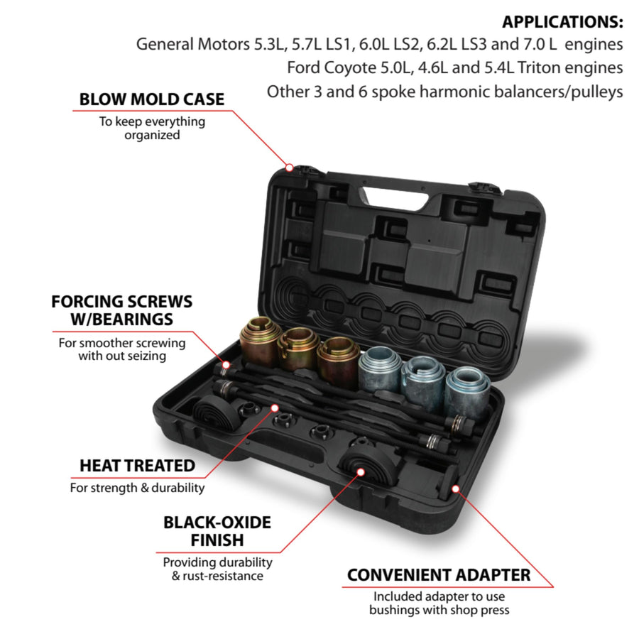 Bushing Installer and Removal Kit Performance Tool W89301 - Forcing Screws, Cups, Receivers, Shop Press Adapter, Suspension Service Kit