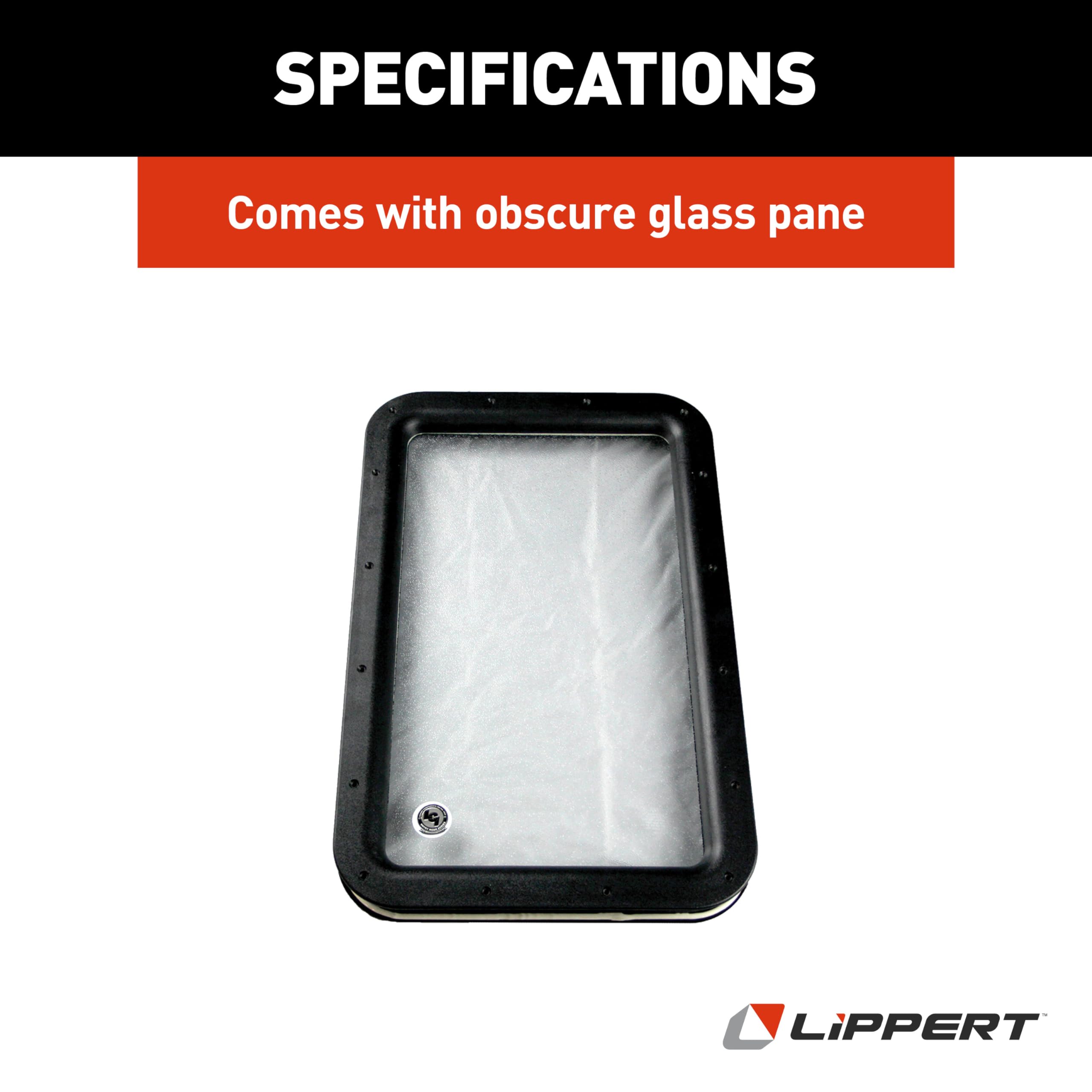 Lippert Components Replacement Inner & Outer Window Frame with Seal, Glass for Raidus RV Entry Doors, 12" x 21", Obscure Pane, No Assembly Required, Easy DIY Installation, High Impact Polystyrene, Black - 363370