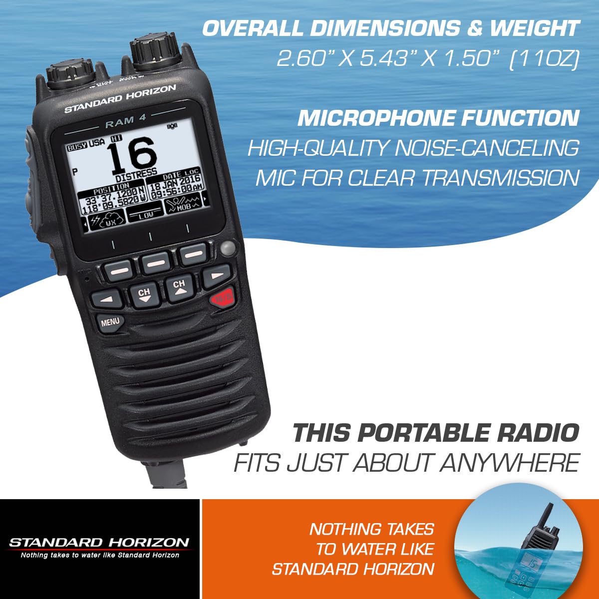 SSM-70H Standard Horizon 2.5" Wired Remote Access Microphone (RAM4) Black