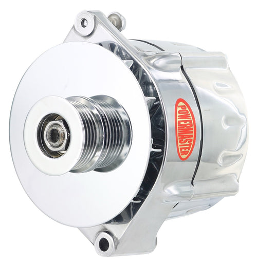 Alt Powermaster GM 12SI Polish 100A Smooth Look™ 6 grv Pulley & Baffle 1 or 3 Wire