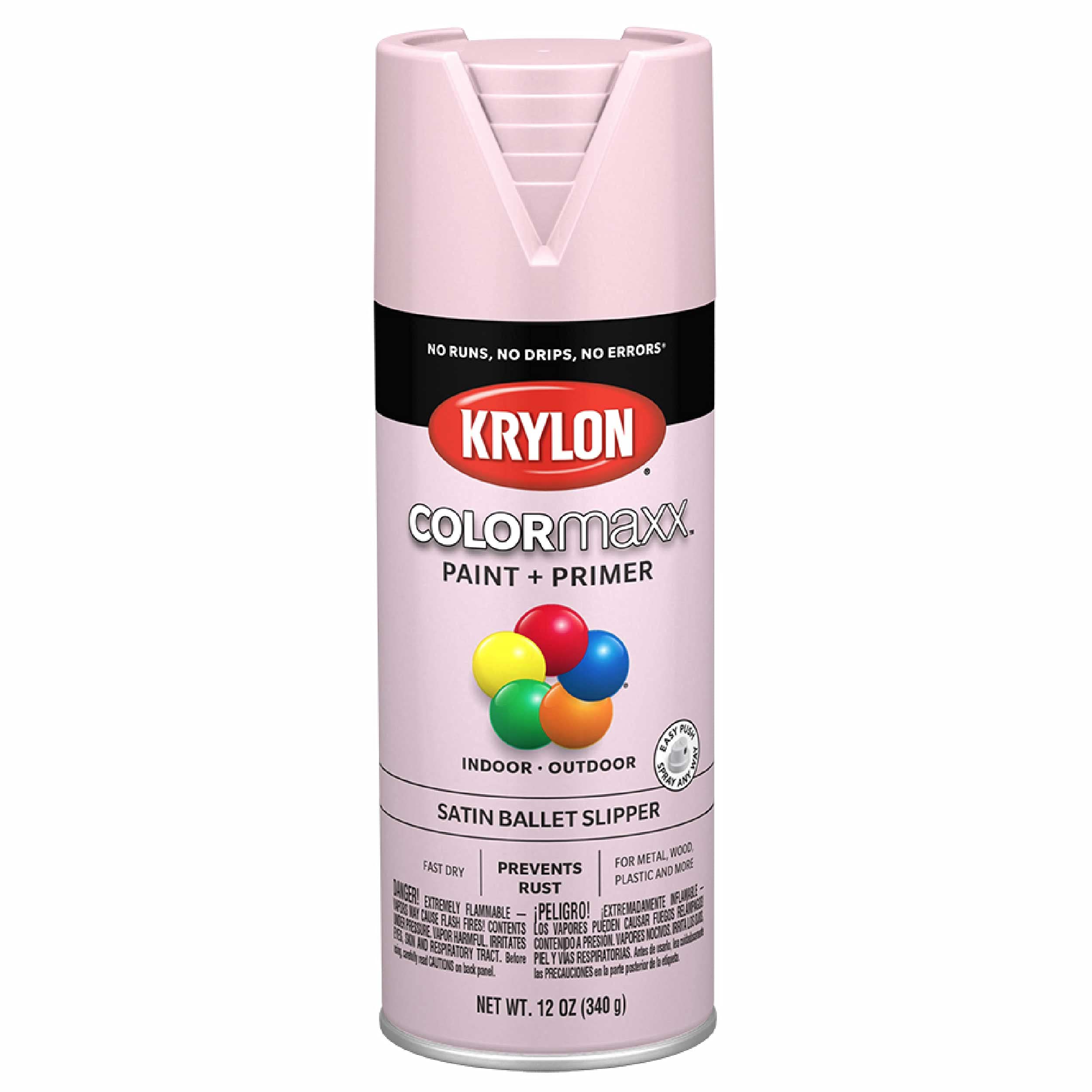 Krylon K05556007 Spray Paint and Primer COLORmaxx for Indoor/Outdoor Use, Satin Ballet Slipper Pink