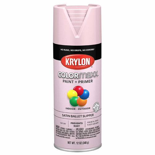 Krylon K05556007 Spray Paint and Primer COLORmaxx for Indoor/Outdoor Use, Satin Ballet Slipper Pink