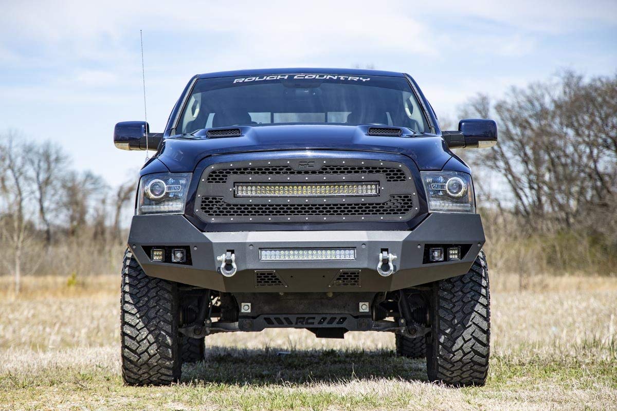Rough Country Front Heavy Duty LED Bumper for Ram 1500 (2013-2018) Ram 1500 - Quad 2" LED Cubes, 20" LED Light Bar