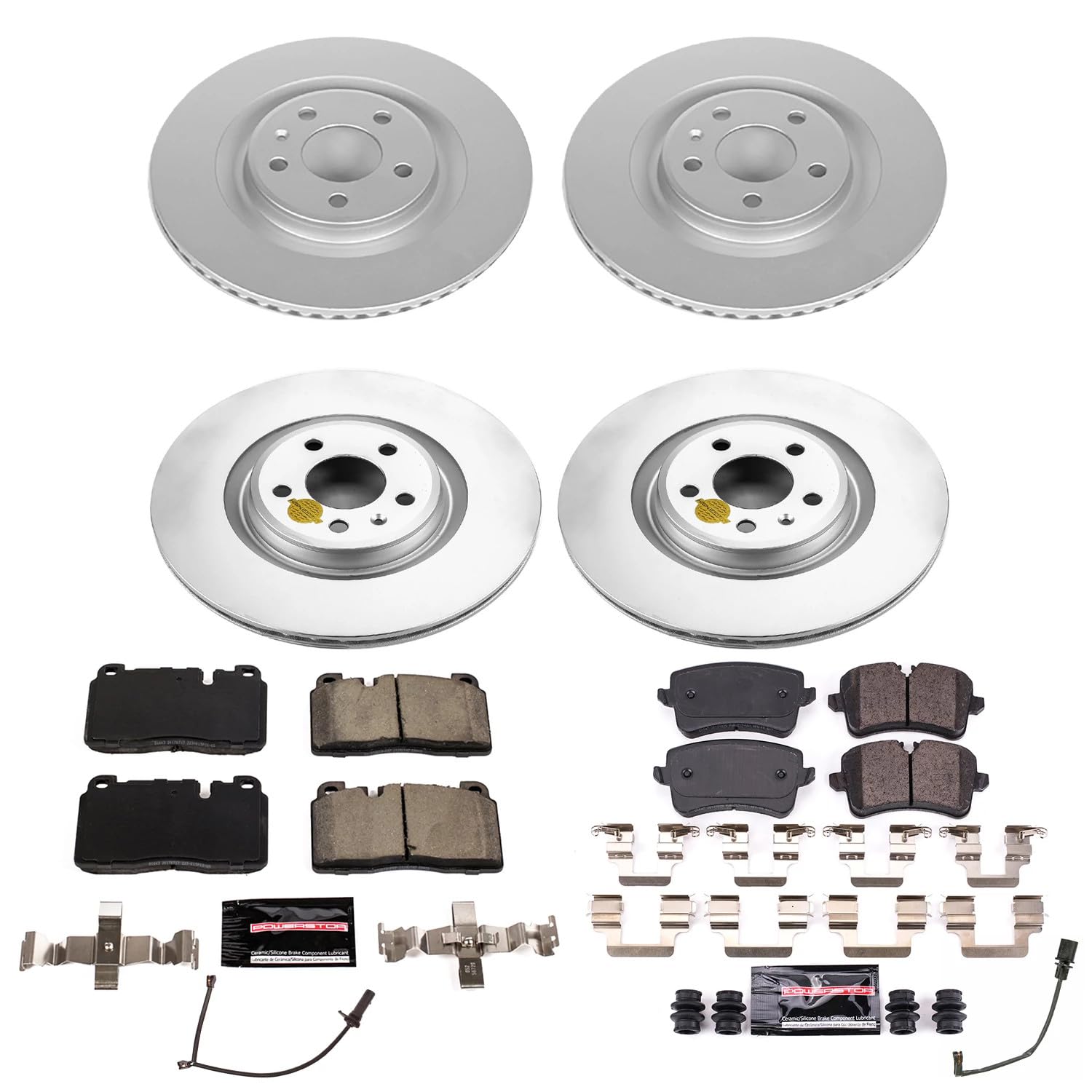 Power Stop Z23 Front and Rear Coated Rotor Kit-Coated Brake Rotors & Carbon Ceramic Brake Pads CRK7532
