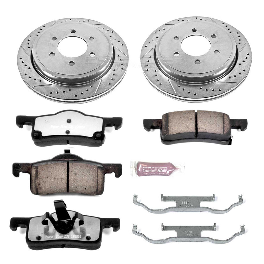 Rear Brake Kit Power Stop For 2002 2003 2004 2005 2006 Ford Expedition - Truck & Tow Carbon Fiber Ceramic Brake Pads & Drilled and Slotted Rotors Replacement, K1935-36