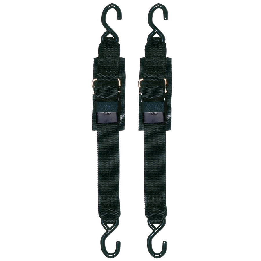 Transom Tie Down Straps STAR BRITE 2" x 2' – Heavy-Duty, Quick Release Buckle with Coated S Hooks, 1,200 LB Capacity, Black Nylon for Boat Trailer Security