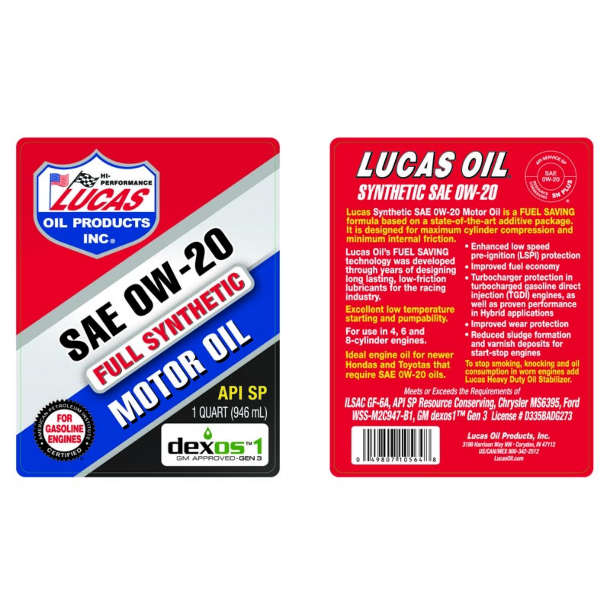 Synthetic 0W-20 Motor Oil Lucas Oil - 1 Quart