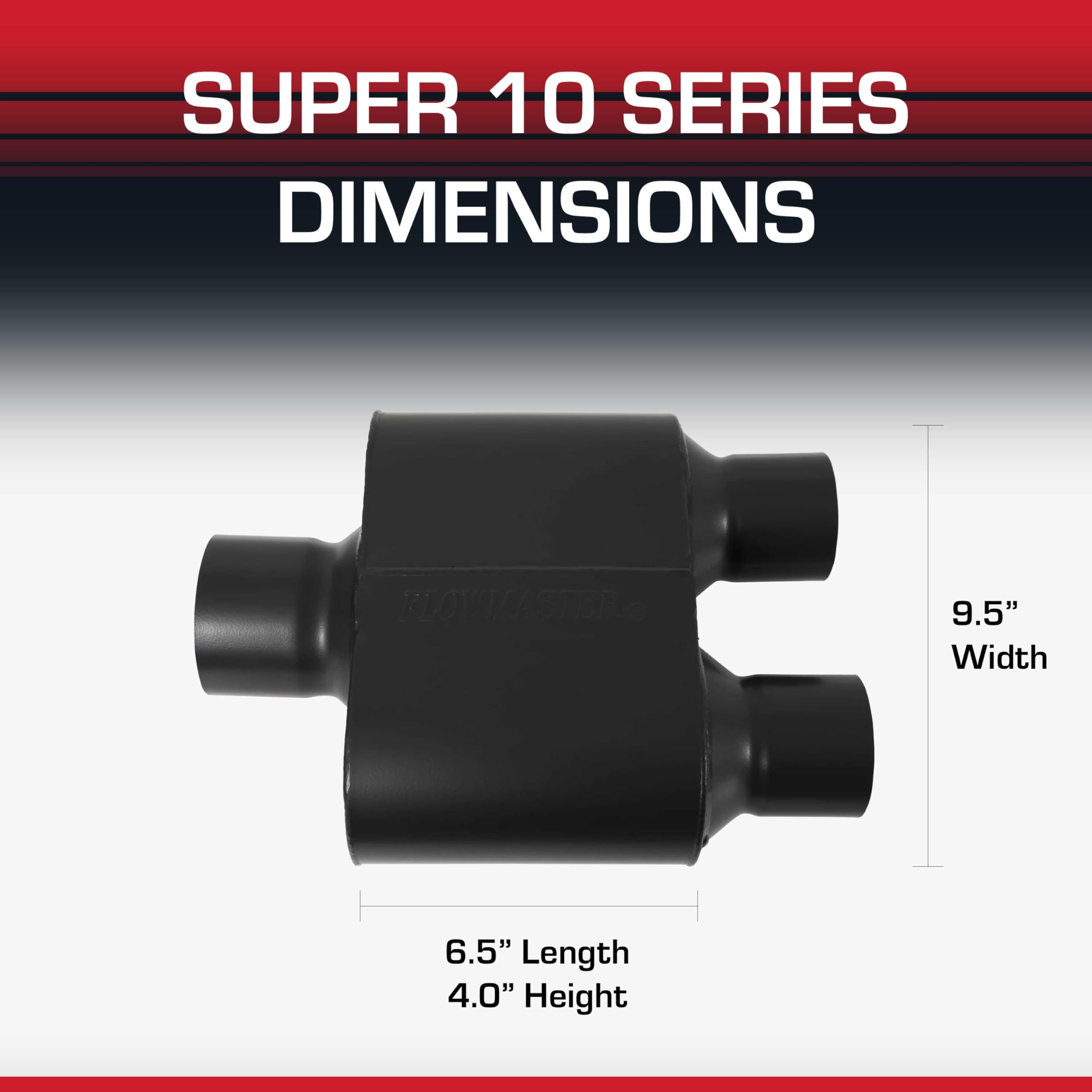 Flowmaster Super 10 Muffler Series – 3.00" Center In / 2.50" Dual Out – Race-Inspired Sound – 409 Stainless Steel – Ideal for Muscle Cars, LS Swaps, Drag Cars & Off-Road Builds (8430152)