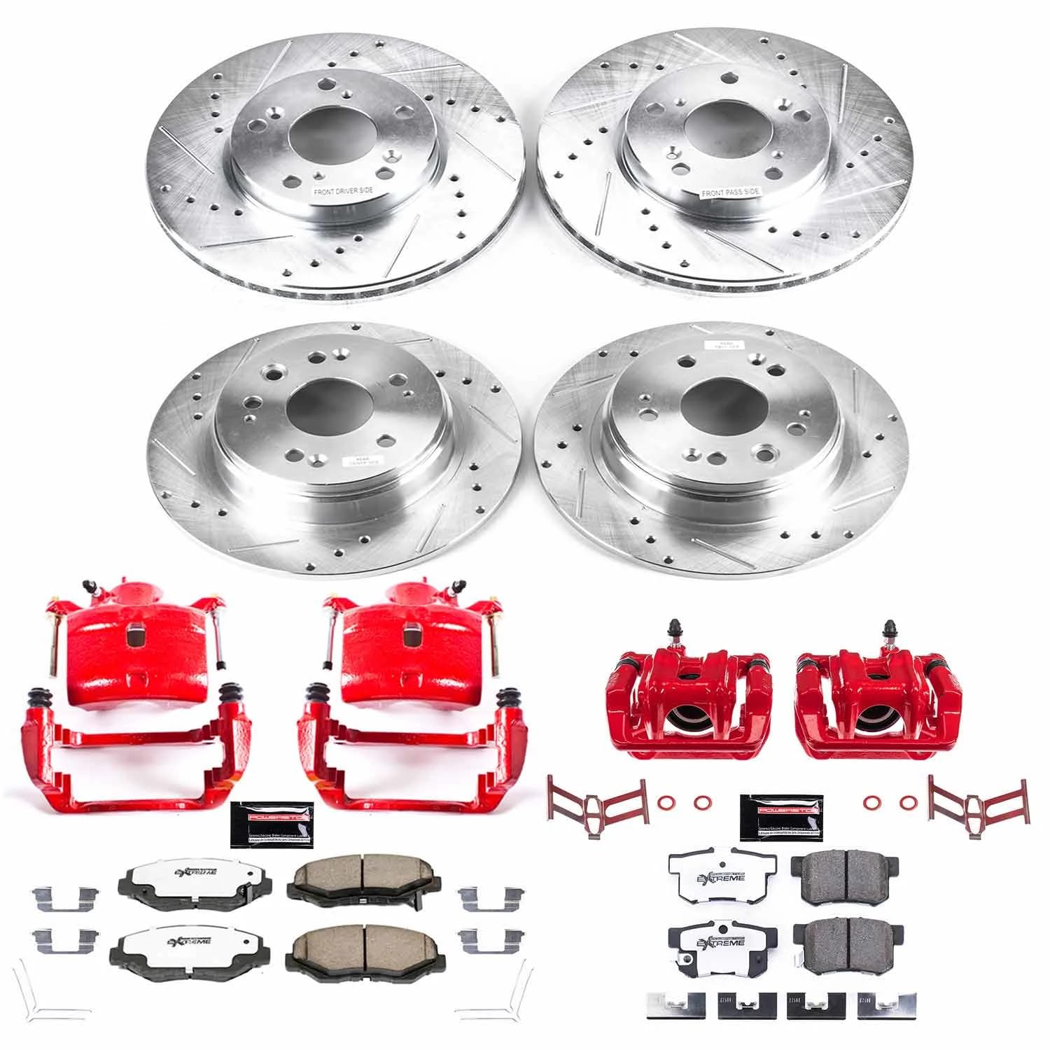 Power Stop Z26 KC6171-26 Front and Rear Caliper Kit-Brake Rotors, Carbon Ceramic Brake Pads, Calipers For Honda CR-V 2002-2004 [Model Specific]