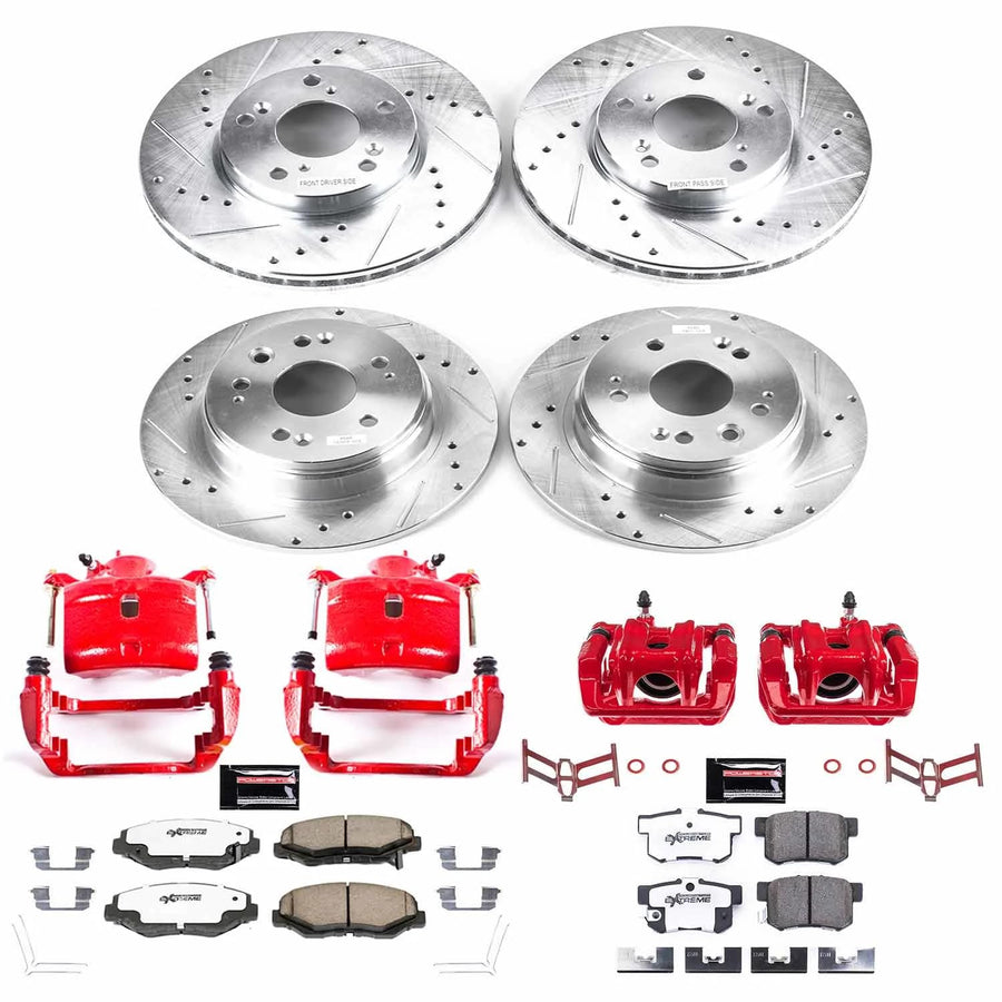 Power Stop Z26 KC6171-26 Front and Rear Caliper Kit-Brake Rotors, Carbon Ceramic Brake Pads, Calipers For Honda CR-V 2002-2004 [Model Specific]