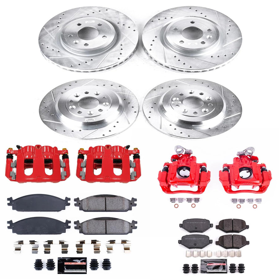 Power Stop Z23 Evolution Front and Rear Brake Kit - Drilled/Slotted Rotors Carbon Ceramic Brake Pads & Calipers For 2009 Ford Flex Lincoln MKS 2009-2010 [Vehicle Specific]