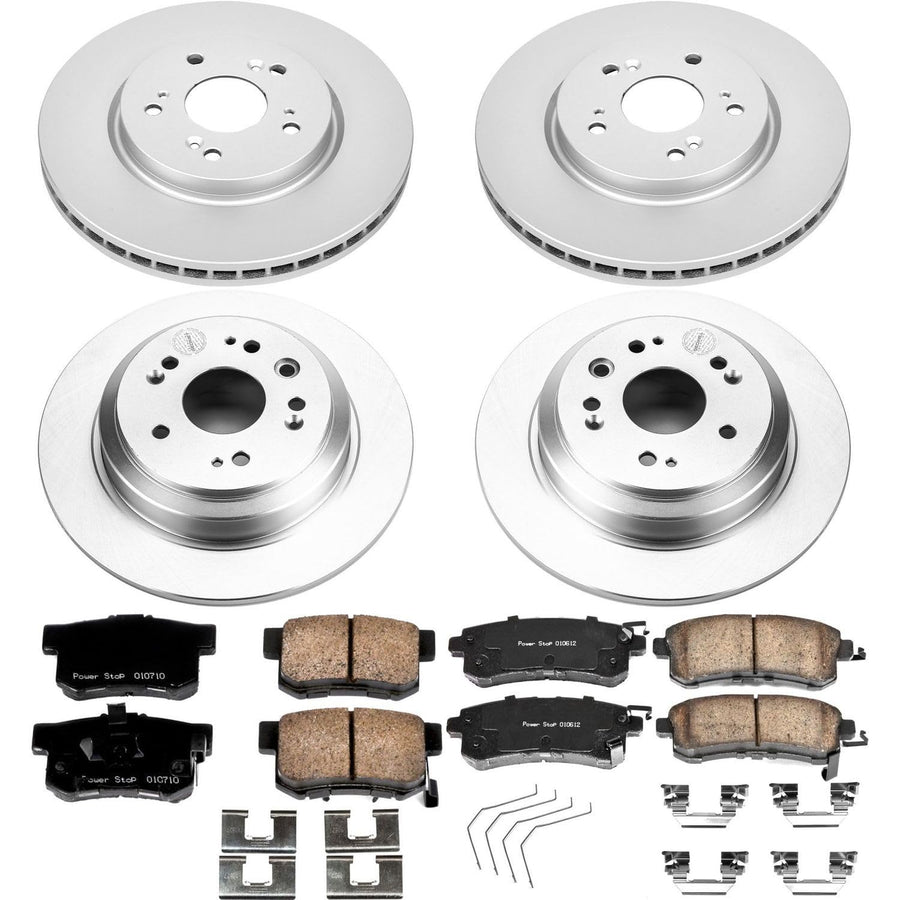 Power Stop CRK5816 Brake Rotor Coated and Ceramic Brake Pads- Front & Rear For Honda Accord Crosstour 2011, Honda Crosstour 2012-2015 [Model Specific]
