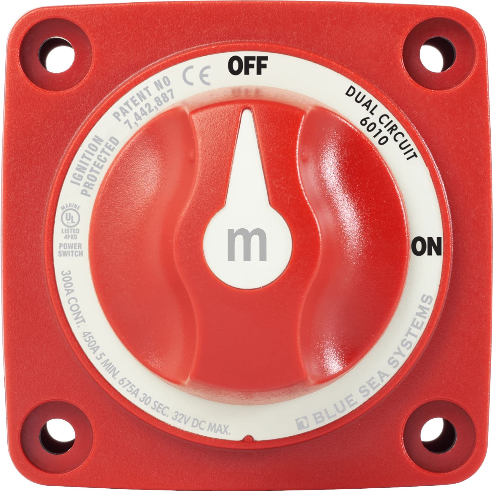 Blue Sea Systems m-Series Mini Battery Switch 6010, 300A, 32V DC Dual Circuit, Red