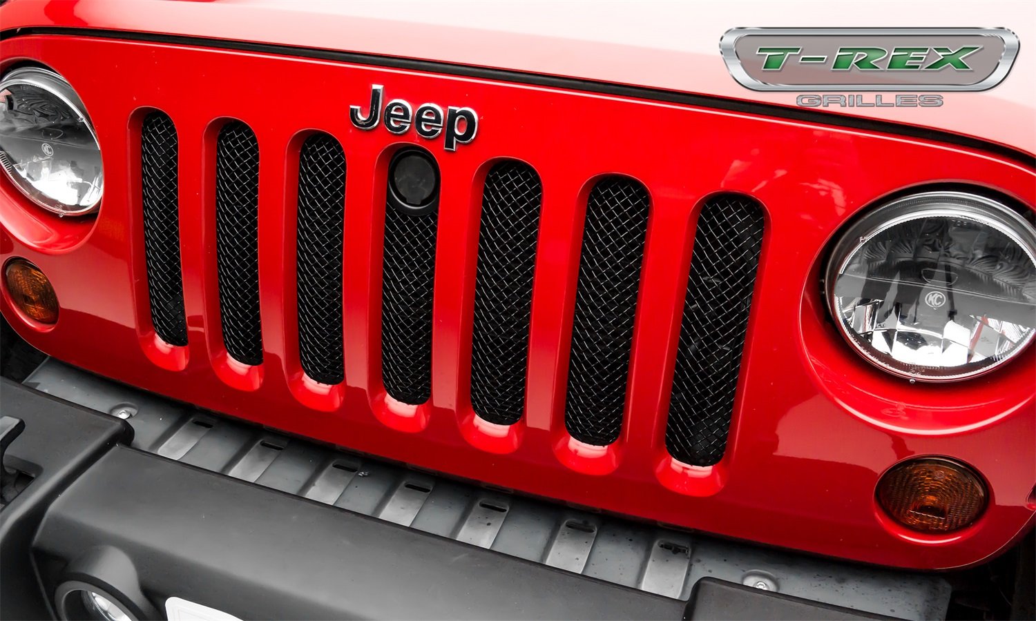 2007-2018 Jeep JK, JKU Sport Grille, T-Rex Grilles, Black, 1 Pc, Bolt-On, with Accommodating Hood Lock Outlet - PN #46482