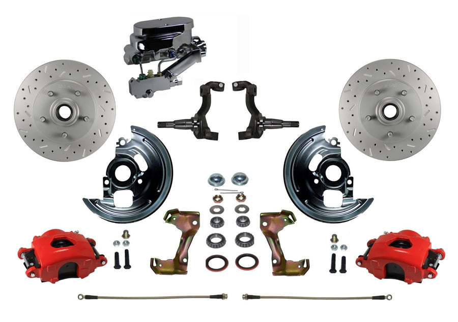 Maxgrip Xds Rotors Leed Brakes Manual Front Disc Brake Kit Red Powder Coated Calipers Chrome Aluminum M/C Disc/Disc