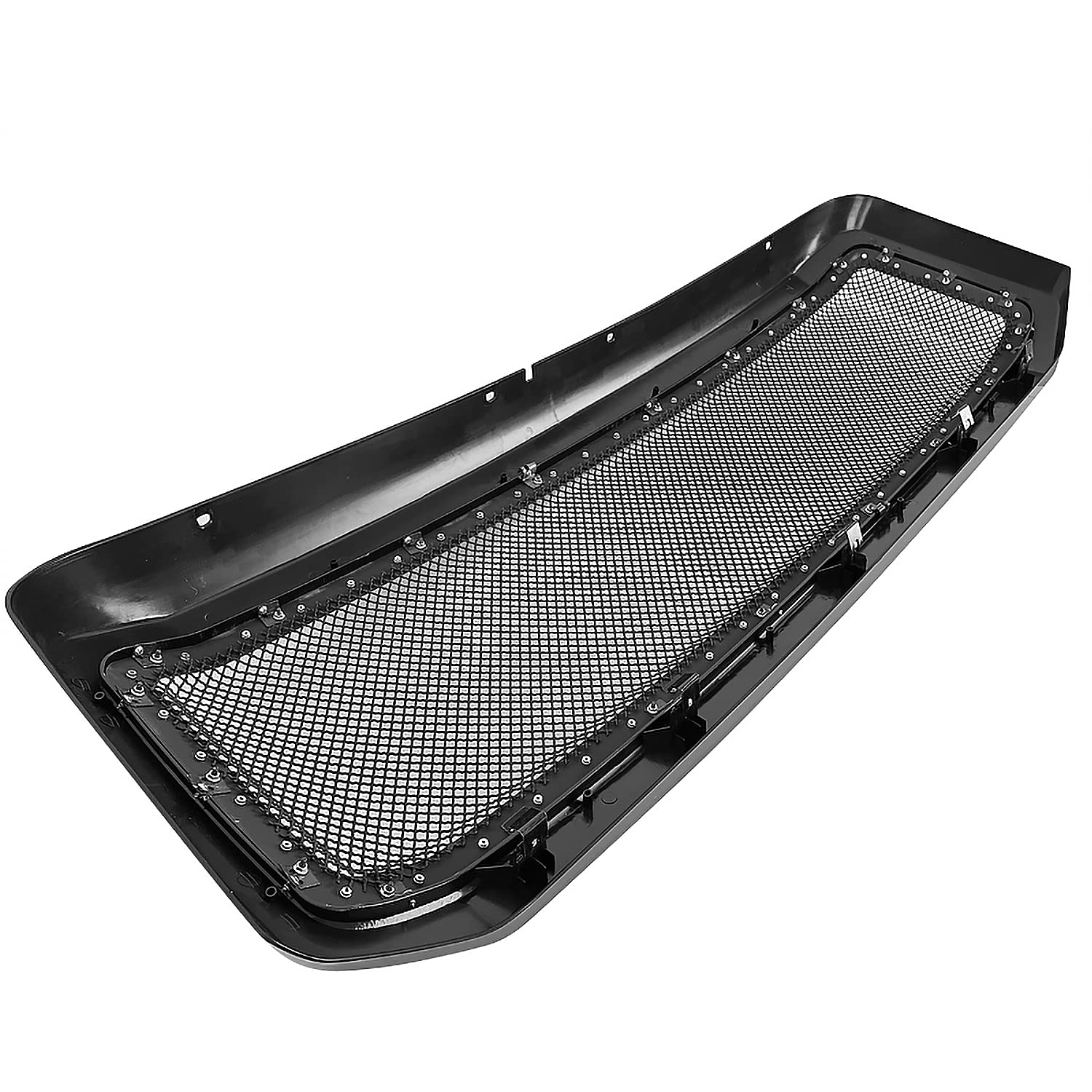 Glossy Black Spec-D Tuning Stainless Steel Rivet Mesh Style Front Hood Grille Compatible with 2005-2007 Ford F-250