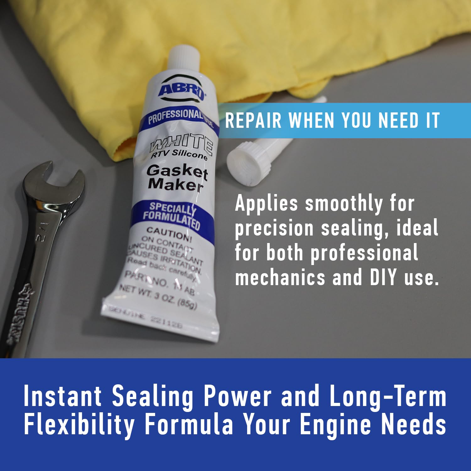 RTV Silicone Sealant and Gasket Maker ABRO: Up to 500 Degree F Heat, High Temp Silicone Sealant, 3 oz/85g Tube - White
