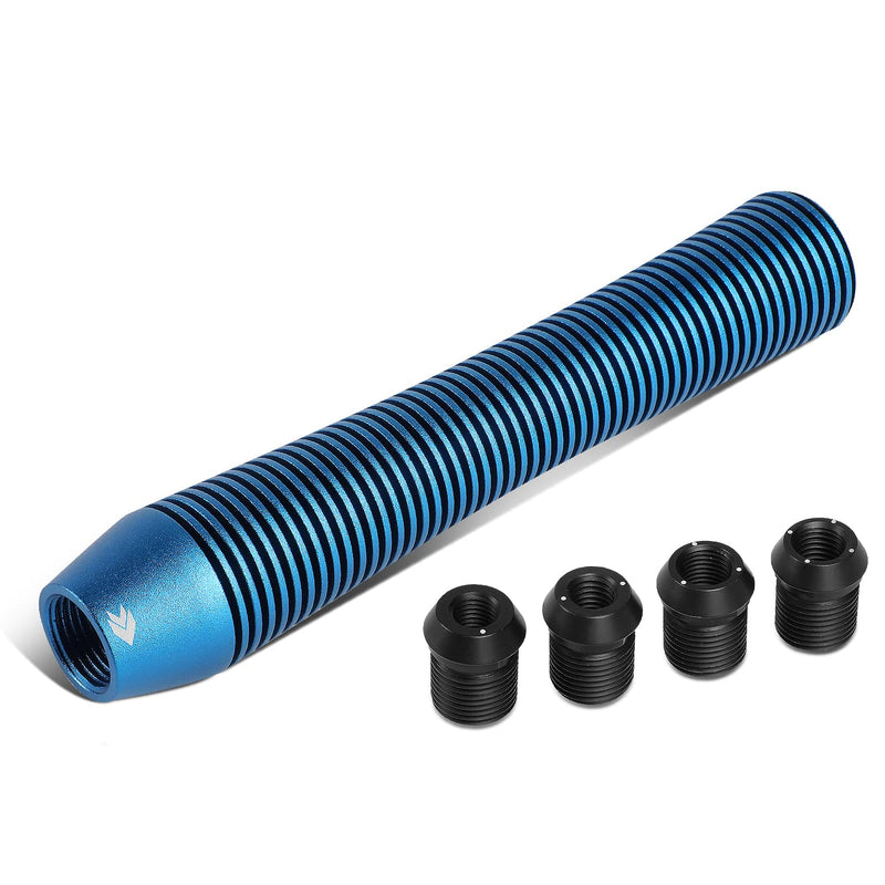 NRG Innovations Universal Aluminum SK-710BL Shift Knob with Thread Adapters, Heatsink Style Long Curvy Cylinder Lever, Blue