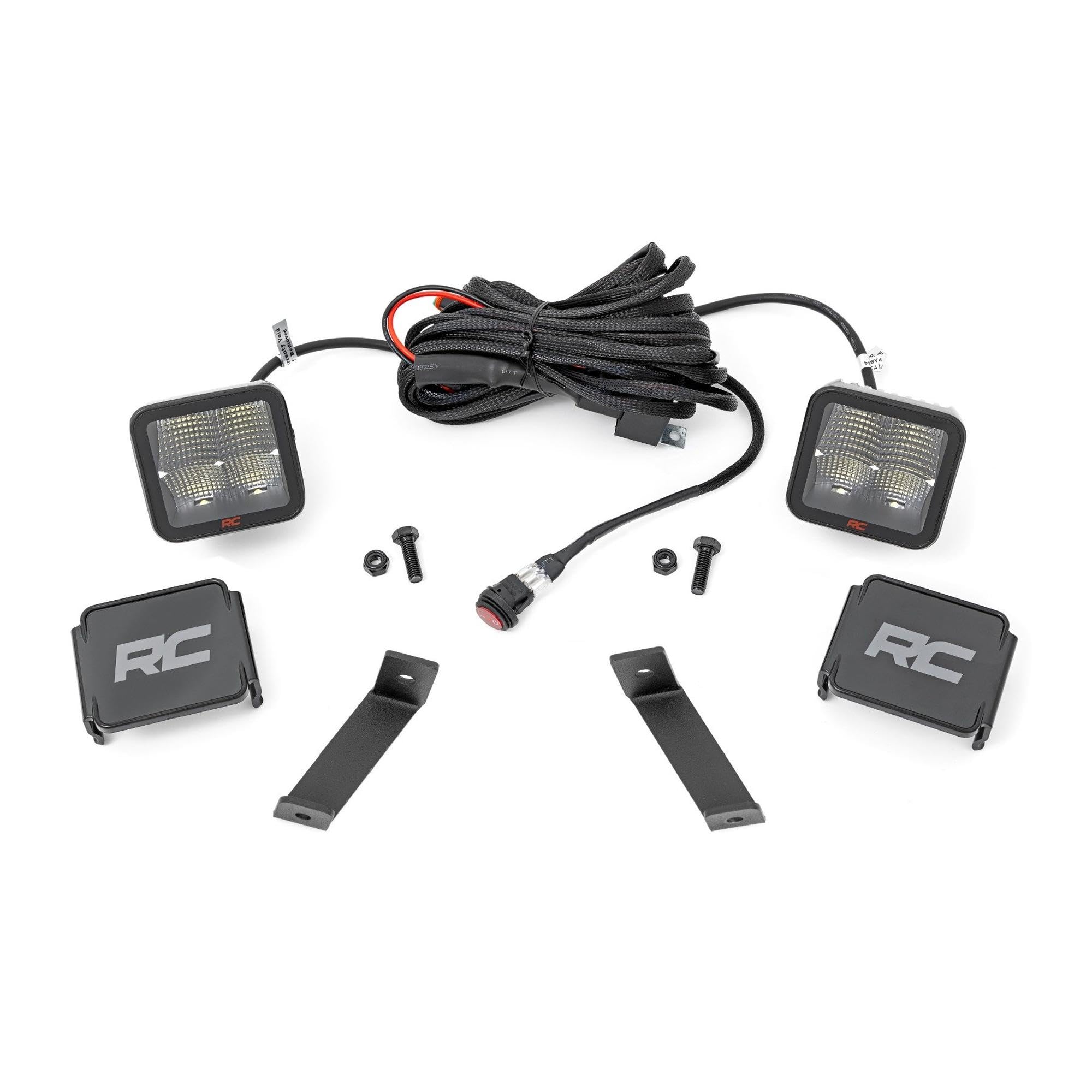 Rough Country Ditch Light Kit LED for Jeep Cherokee KL (2014-2021) - Hood Mount, 80W Dual 2" Spectrum Series Lights, 9600 Lumens, Wide Flood Beam