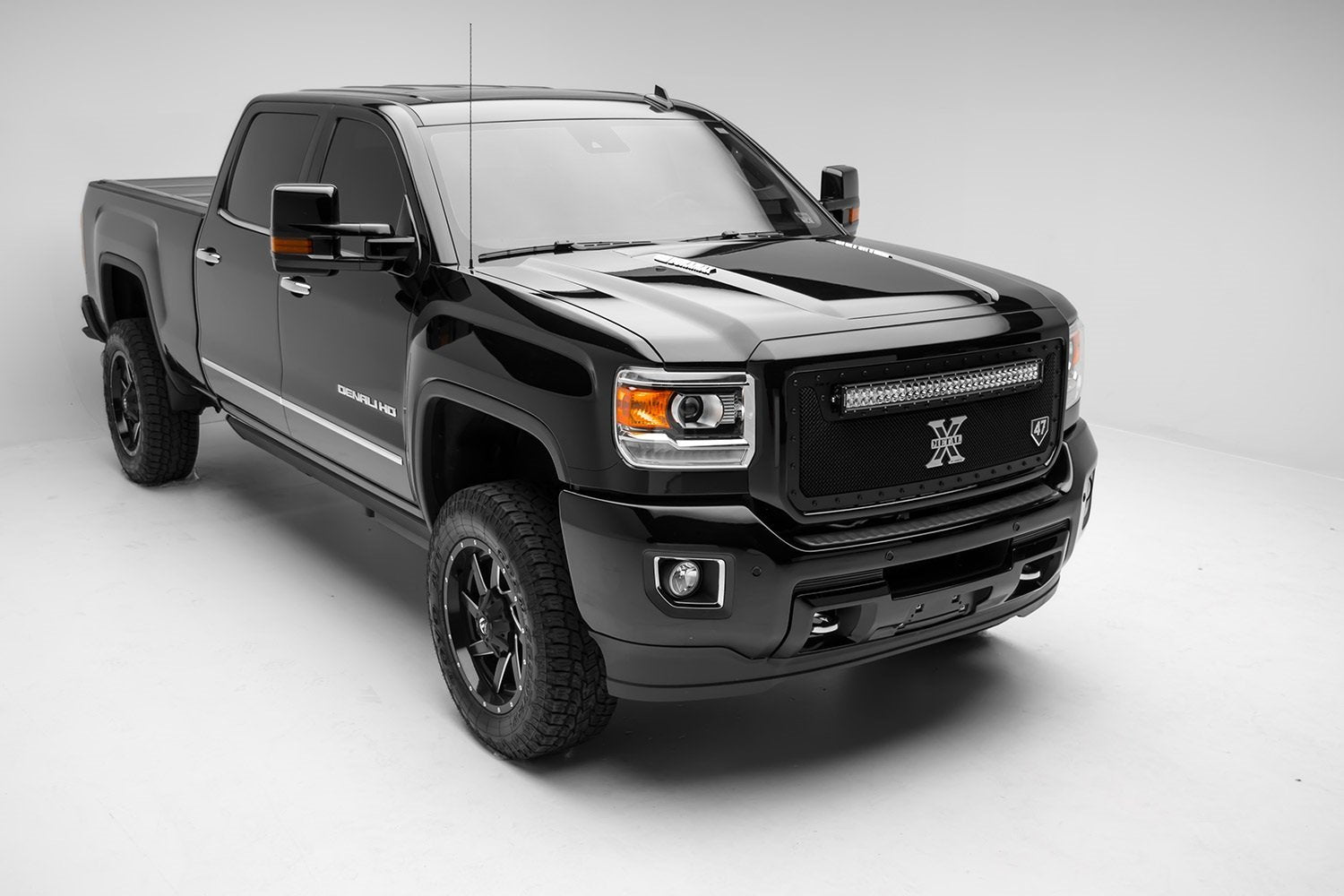 T-Rex Grilles Stealth Torch Grille, 2007-2014 Toyota FJ Cruiser, Black, 1 Pc, Insert, Black Studs with (2) 3" LED Cube Lights - PN #6319321-BR