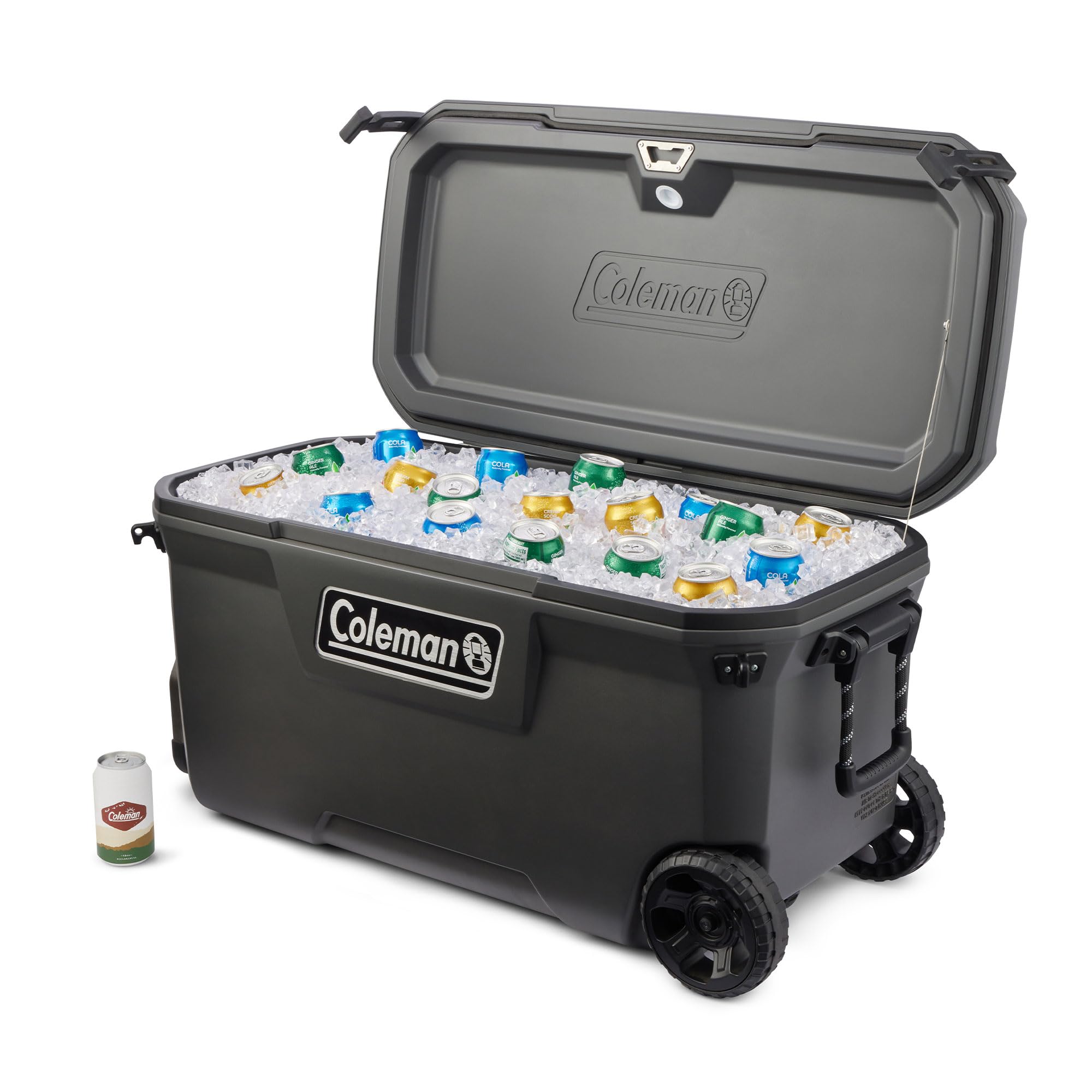 Coleman 100 Quart Convoy Series Portable Cooler with Wheels, Metal Handle, and Nonslip Grip Reflective Metal Handle for Outdoor Adventures, Dark Storm