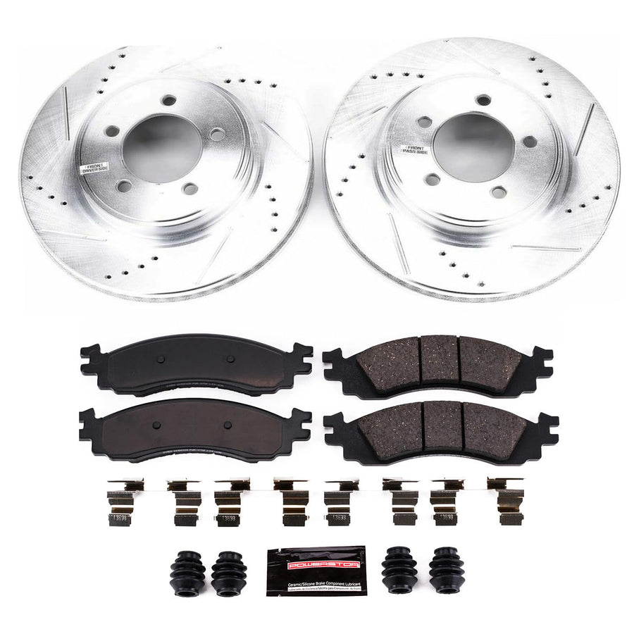 Power Stop K1441 Z23 Carbon Fiber Brake Pads with Drilled & Slotted Brake Rotors Kit For Ford Explorer, Ford Explorer Sport Trac, Mercury Mountaineer [Model Specific]