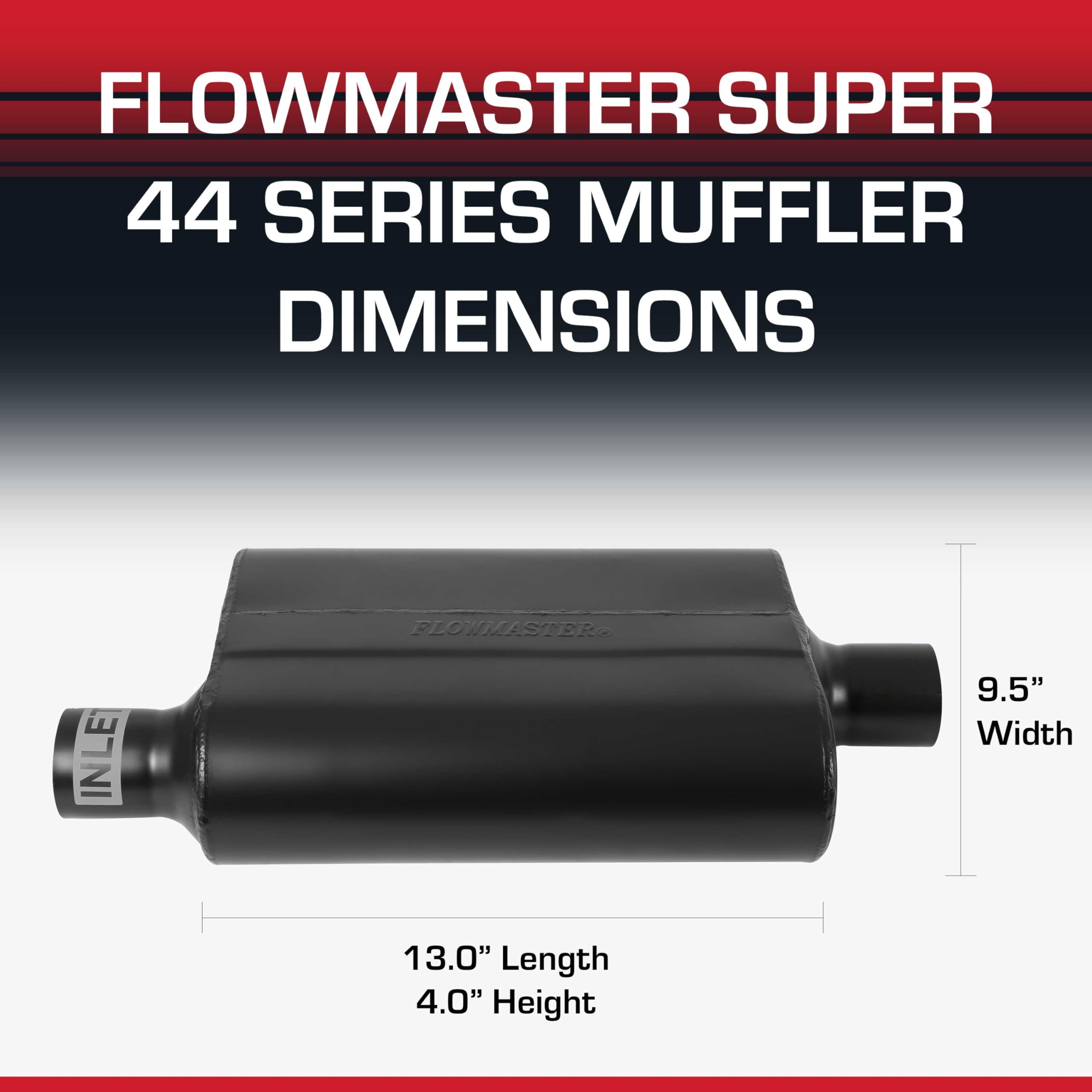 Flowmaster Super 44 Muffler Series – 2.25” - Offset In/Center Out – Aggressive Sound – 16 Gauge Aluminized Steel – For Classic & Late Muscle Cars, Street Rods, Trucks, SUVs (942446)