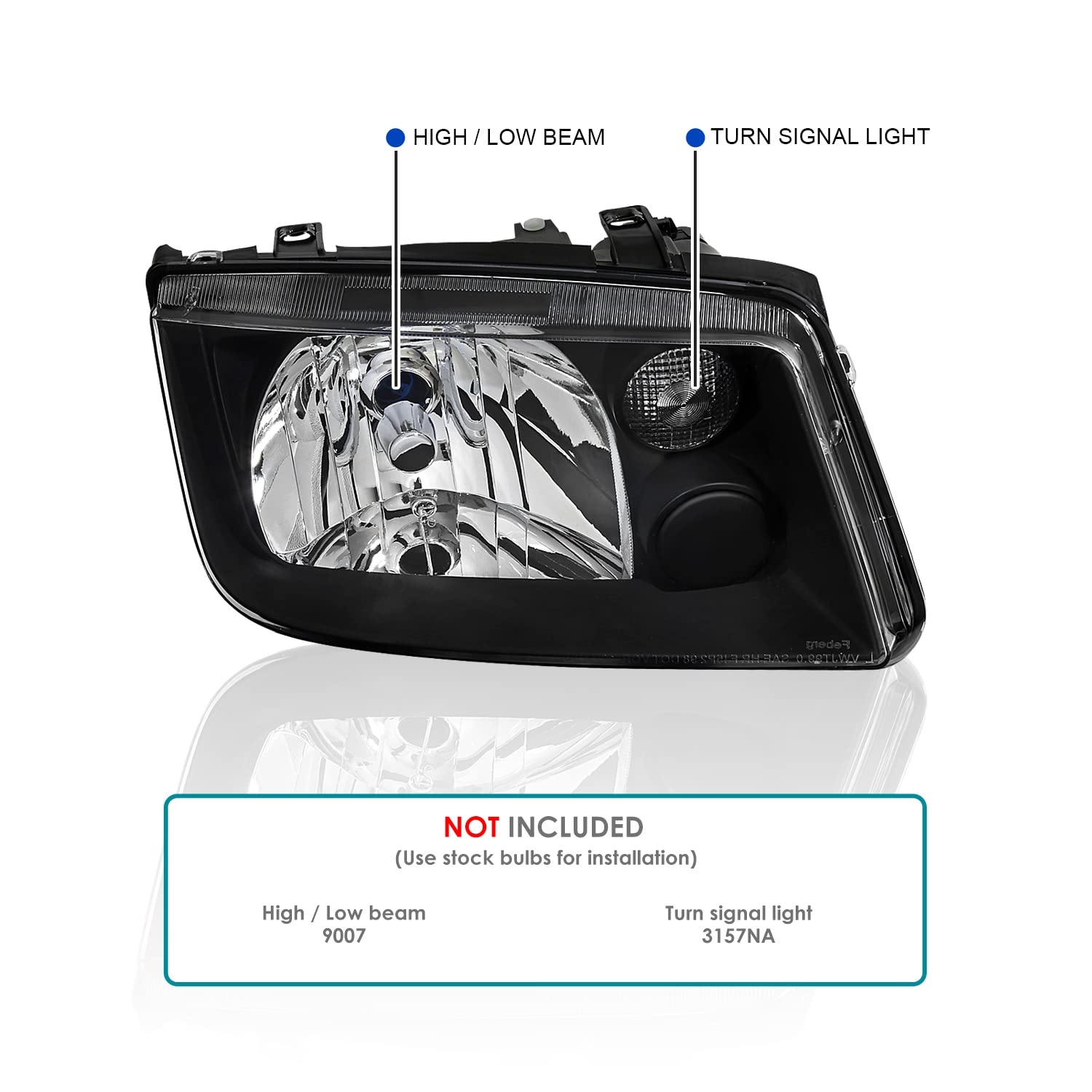 Black SPEC-D TUNING Headlights w/o Built-in Fog Lights Compatible with 1999-2005 Volkswagen Jetta Bora Mk4 1999-2005 L+R Pair Head Light Lamp Assembly