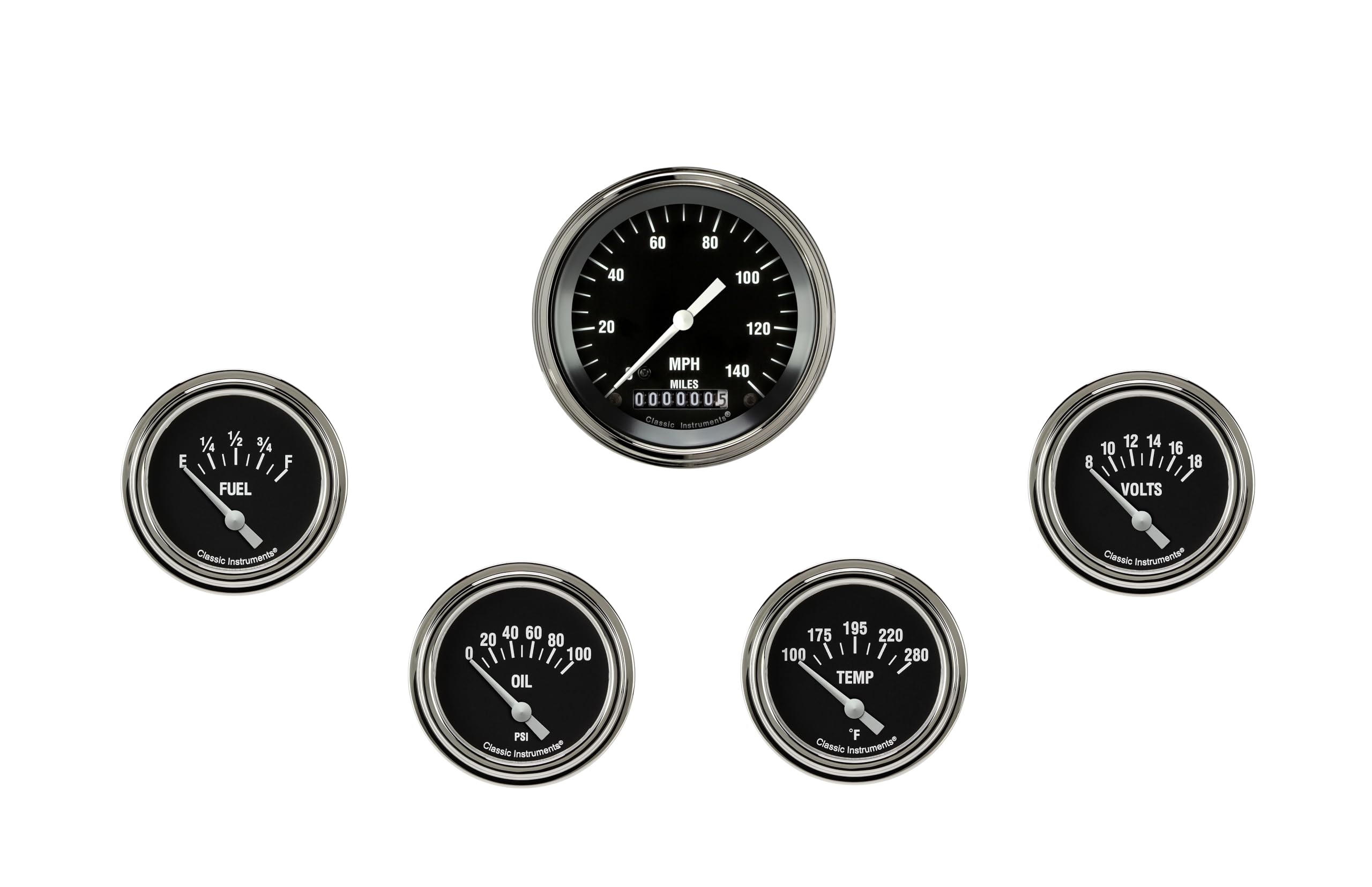 Hot Rod Classic Instruments HR200SLF 2 5/8" Short Sweep 5 Gauge Set - GM