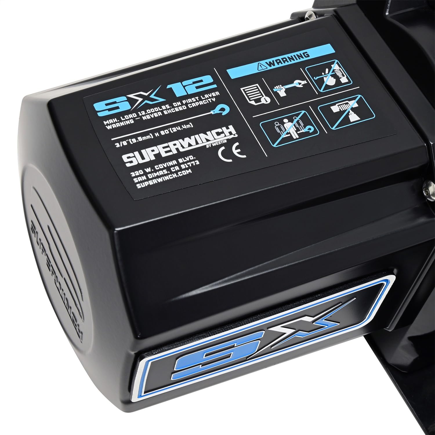 SX 12SR Superwinch Winch, 12000 lb Capacity, Hawse Fairlead, 12 ft Remote, 3/8 in x 80 ft Synthetic Rope, 12V, Kit