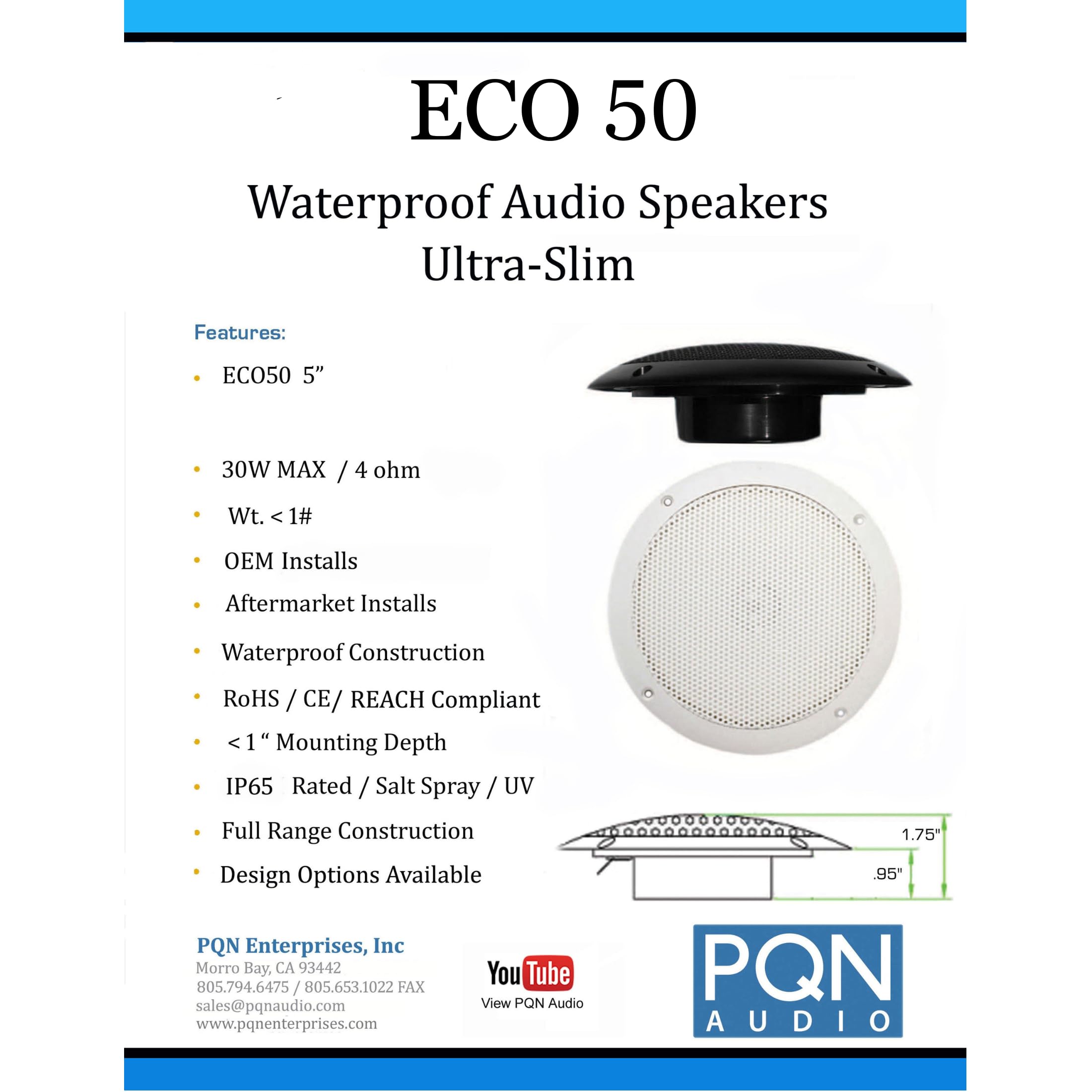 Waterproof Marine Speakers PQN Audio ECO50-4W - RV, Camper, Boat, Wall and Floor Outdoor Speakers