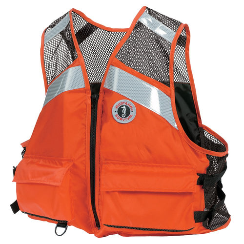 Industrial Mesh Vest MUSTANG SURVIVAL with Solas Reflective Tape (Orange - XXXL) - USCG Approved, Large Front Pockets, mesh Shoulders, Side adjustments