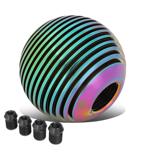 NRG Innovations Universal Aluminum SK-703MC Shift Knob with Thread Adapters, Heat Sink Style Round Ball Shape, Neo Chrome