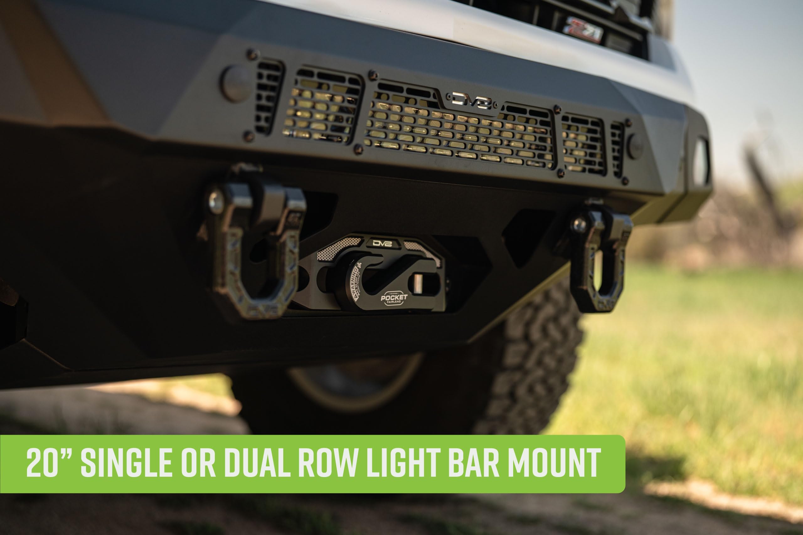 2022-2025 Chevy Silverado 1500 DV8 Offroad Spec Series Front Bumper | Low-Profile Fitment | Hidden Winch Mount | 20" Light Bar Mount | (2) Pod Light Mounts | Pair of D-Ring Mounts | Front Skid Plate