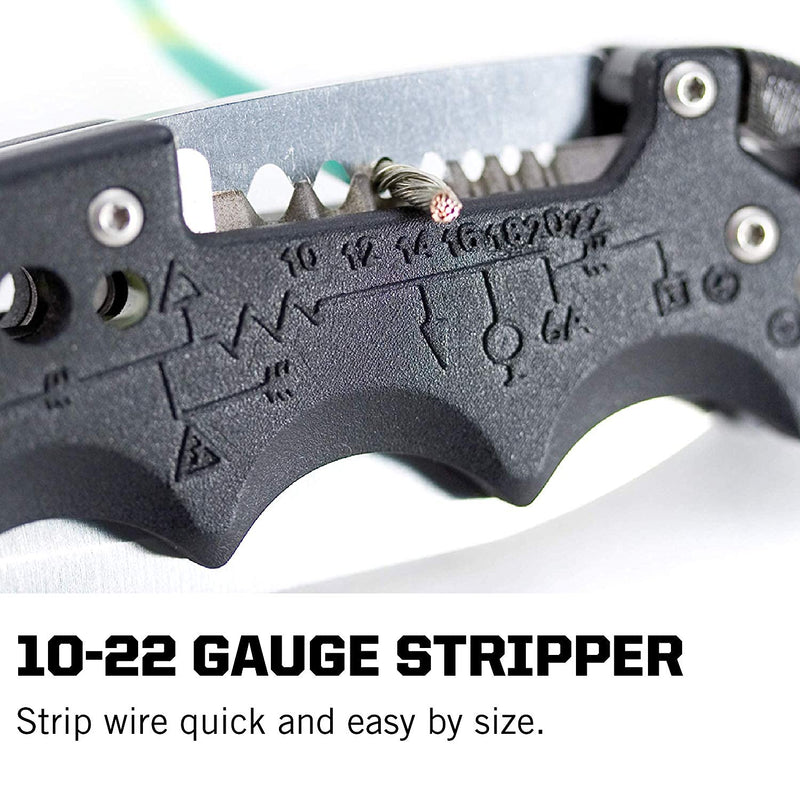 SOG Electricians Kilowatt- Pocket Knife with Wire Stripping Multi-Tool and 3.4 Inch AUS-8 Blade, UTP 10-22G Wire Stripper Knife (EL01-CP), Black
