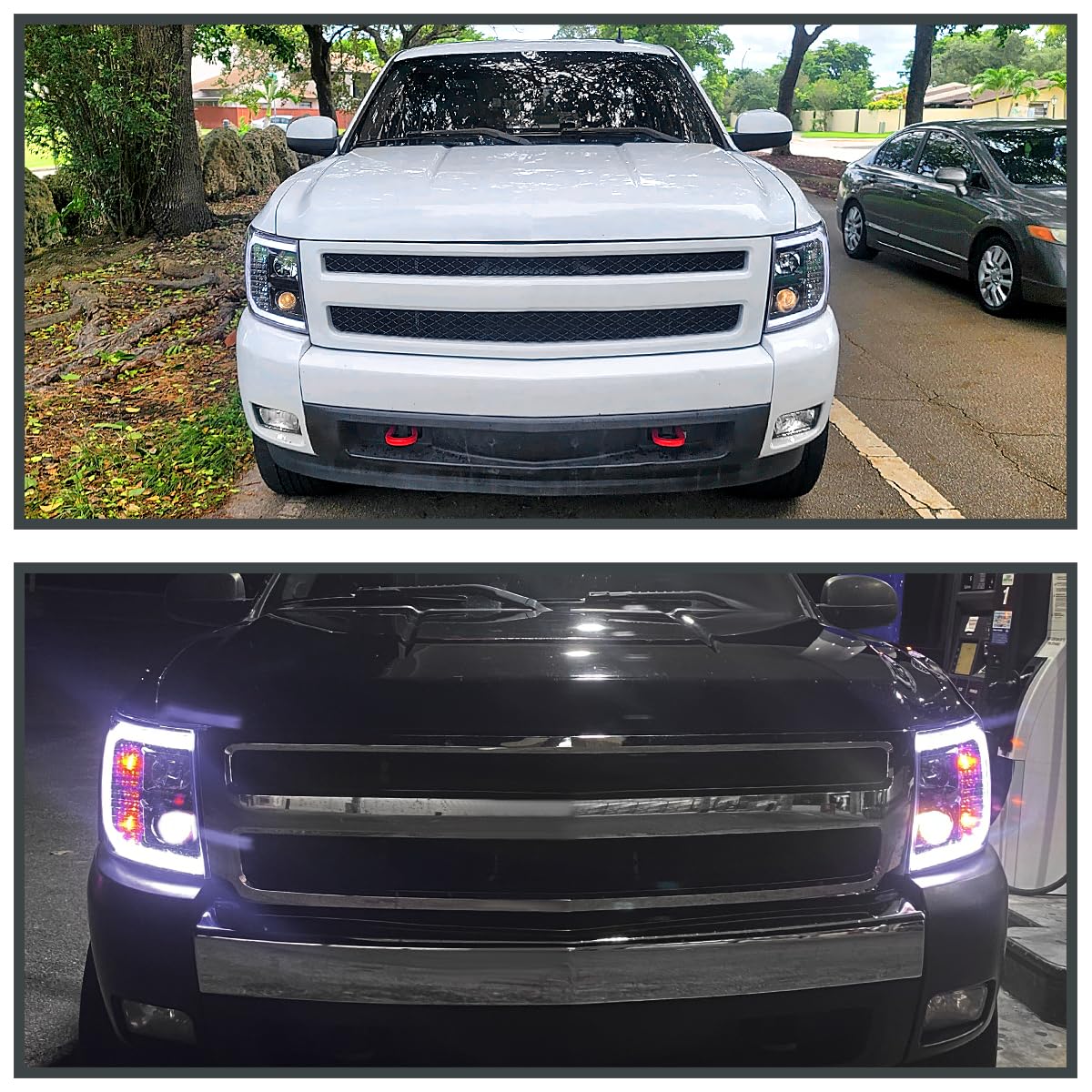 Jet Black LED Light Tube Projector Headlights SPEC-D TUNING Compatible with 2007-2013 Chevy Silverado 1500 2500HD 3500HD, Left + Right Pair Headlamps Assembly